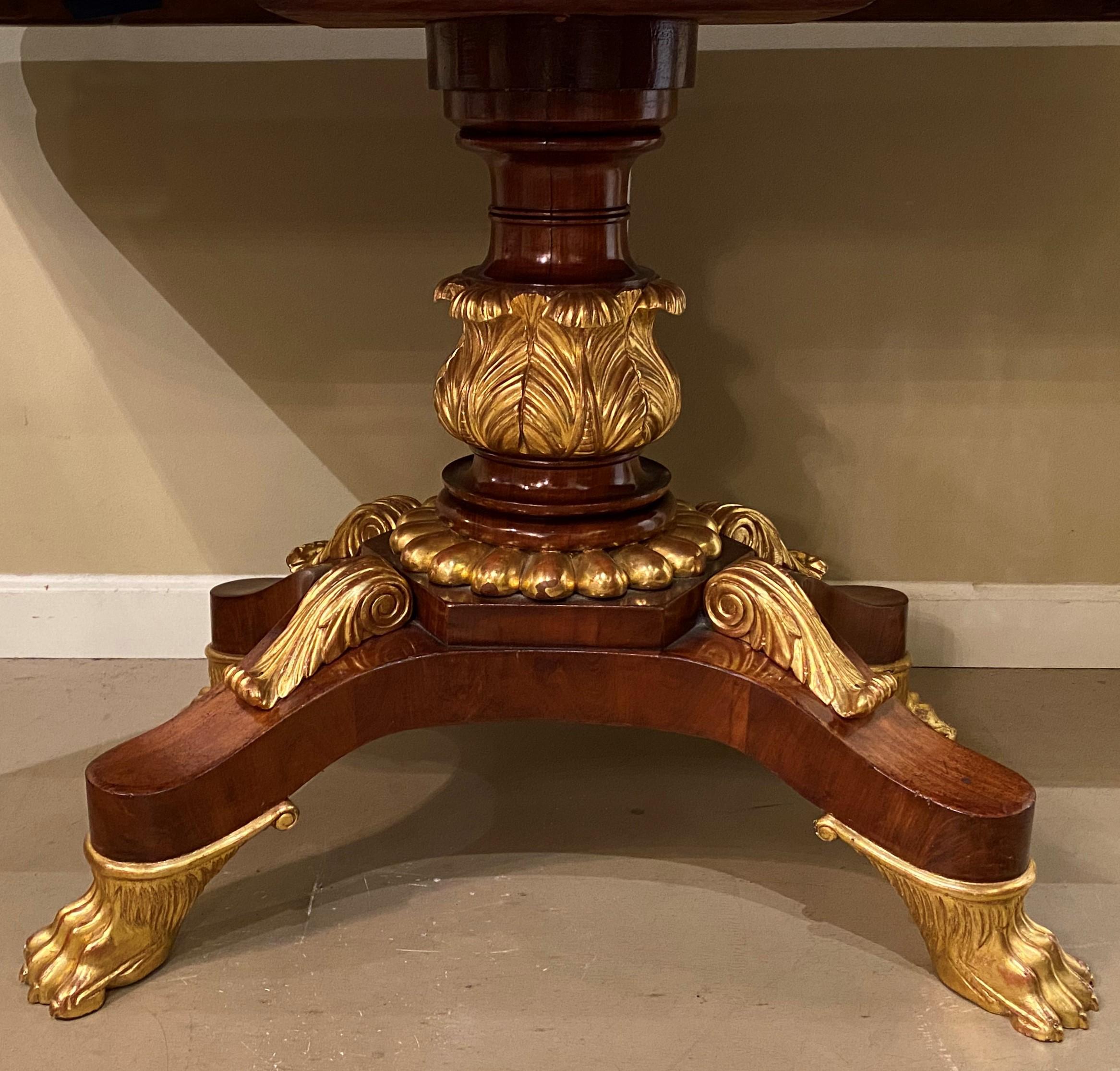 Hand-Carved Neoclassical Style Parcel Gilt Carved Mahogany Library or Center Table