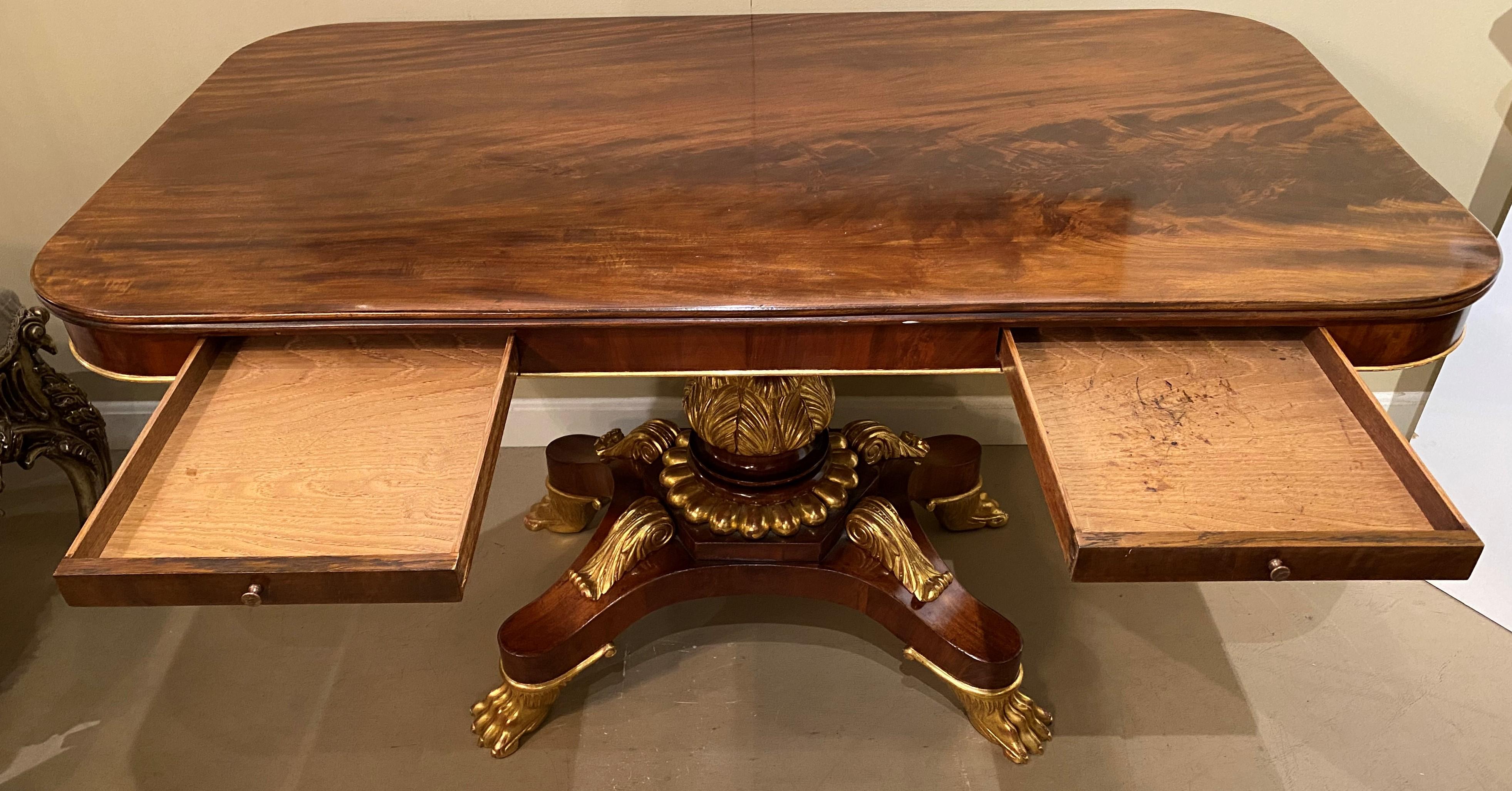 Neoclassical Style Parcel Gilt Carved Mahogany Library or Center Table In Good Condition In Milford, NH