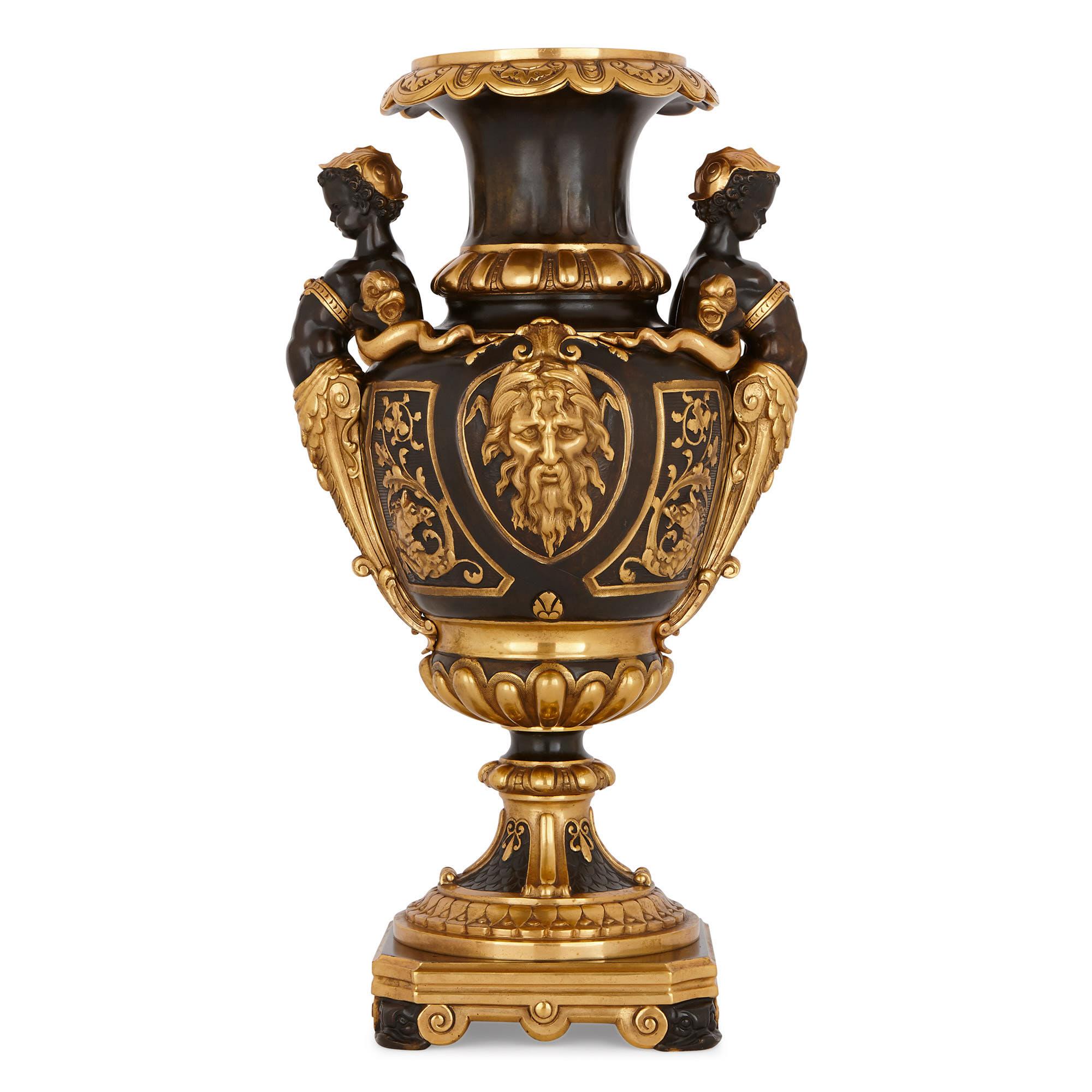 French Neoclassical Style Patinated and Gilt Bronze Vase