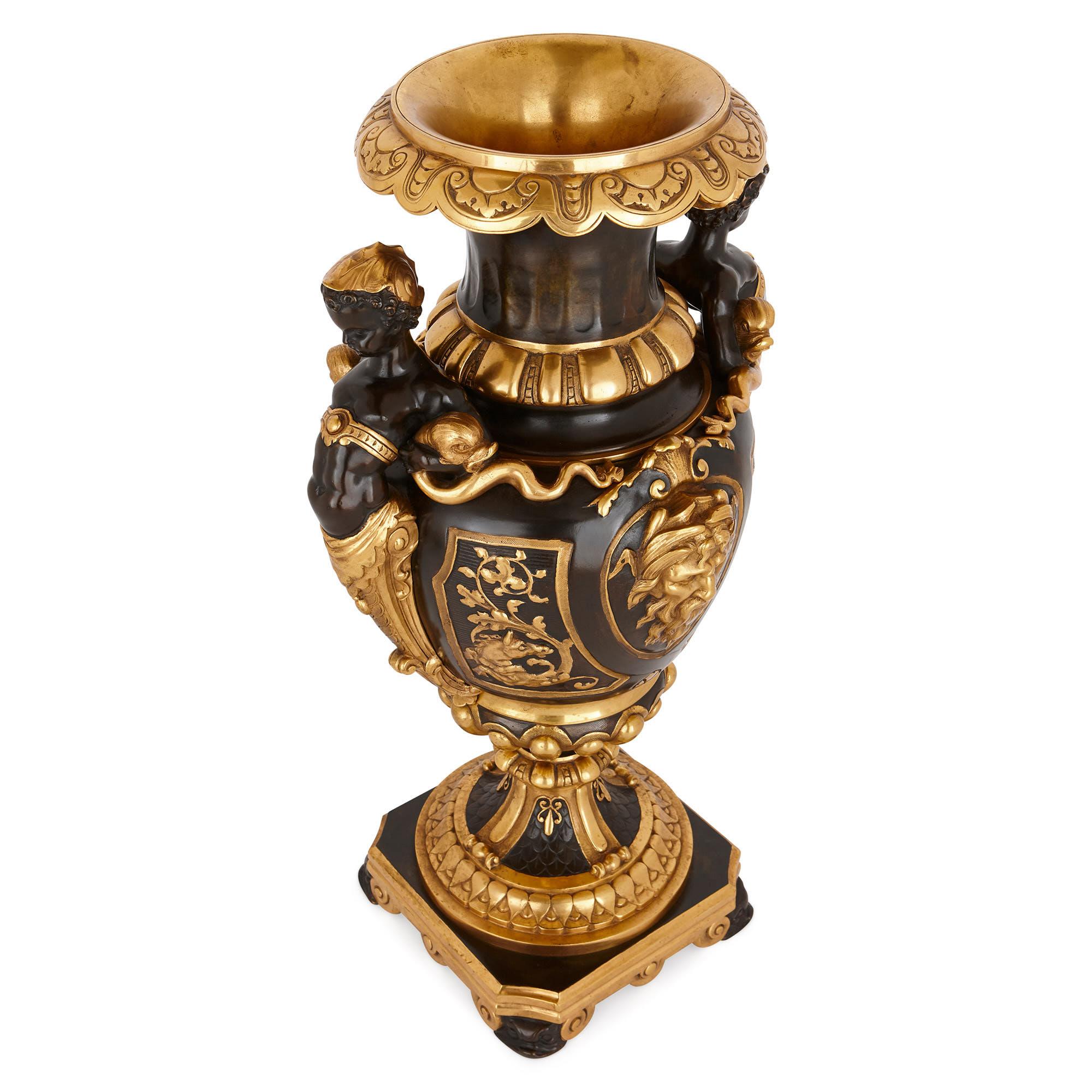 Neoclassical Style Patinated and Gilt Bronze Vase In Good Condition In London, GB