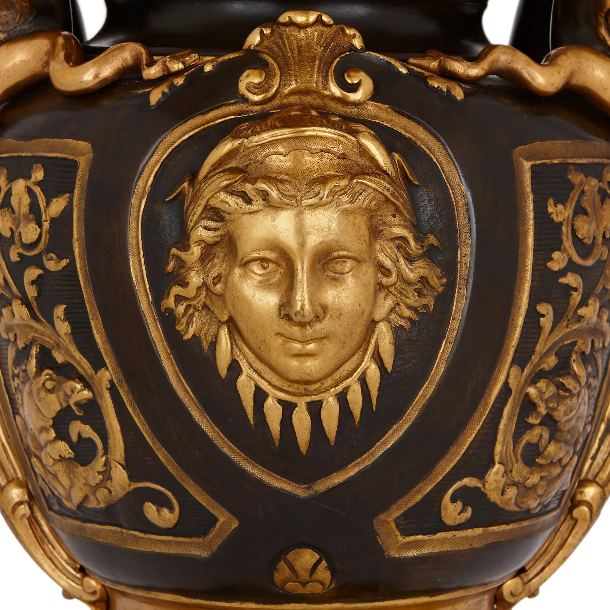 20th Century Neoclassical Style Patinated and Gilt Bronze Vase