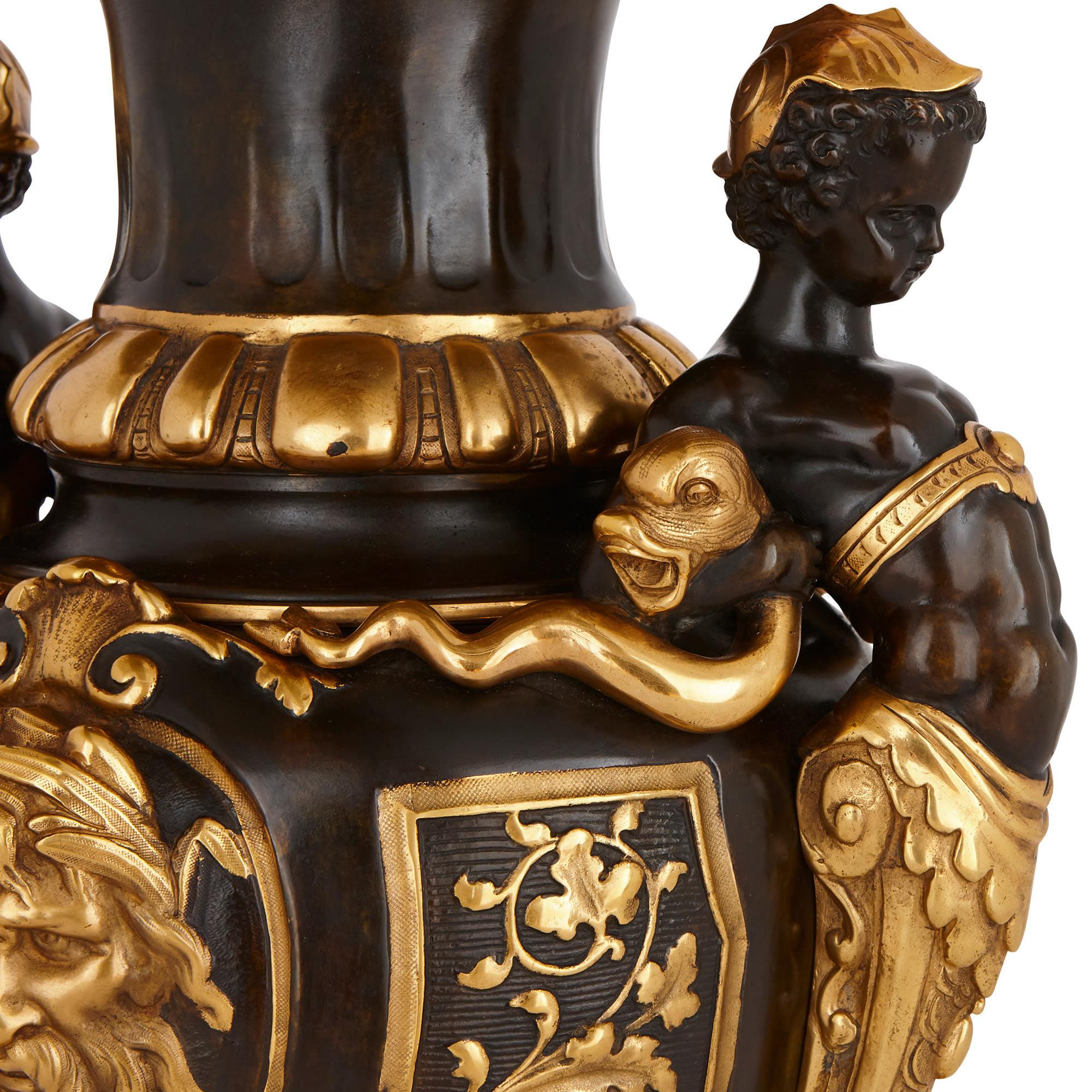 Neoclassical Style Patinated and Gilt Bronze Vase 3