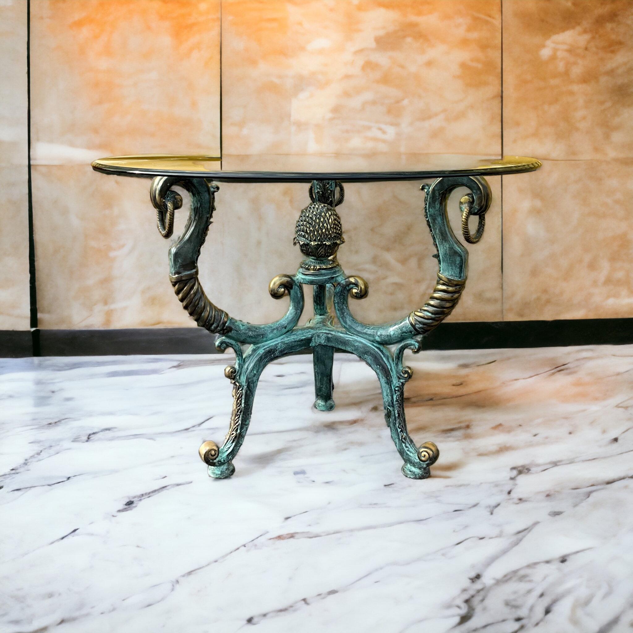 italien Style néoclassique Laiton patiné / Bronze  Table centrale ou de salle à manger par LaBarge en vente
