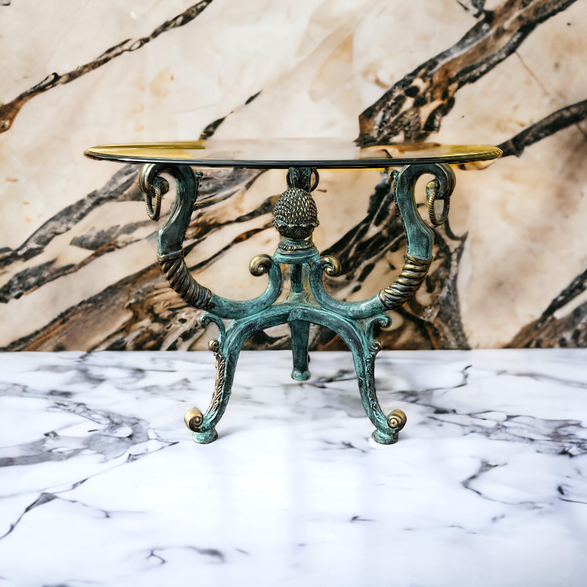 Style néoclassique Laiton patiné / Bronze  Table centrale ou de salle à manger par LaBarge en vente 1