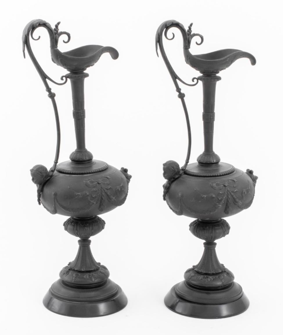 20th Century Neoclassical Style Patinated Bronze Ewers, Pair For Sale