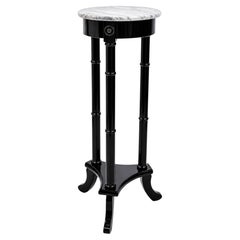 Neoclassical Style Pedestal Stand with Marble Top and Black Lacquer Finish