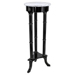 Neoclassical Style Pedestal Stand with Marble Top and Black Lacquer Finish