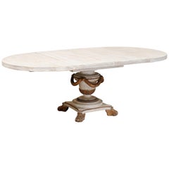 Vintage Neoclassical Style Pedestal Table with Leaves, Can be Oval or Round Shaped