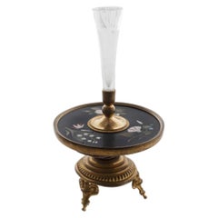 Neoclassical Style Pietra Dura Inlaid & Brass Mounted Candle Holder