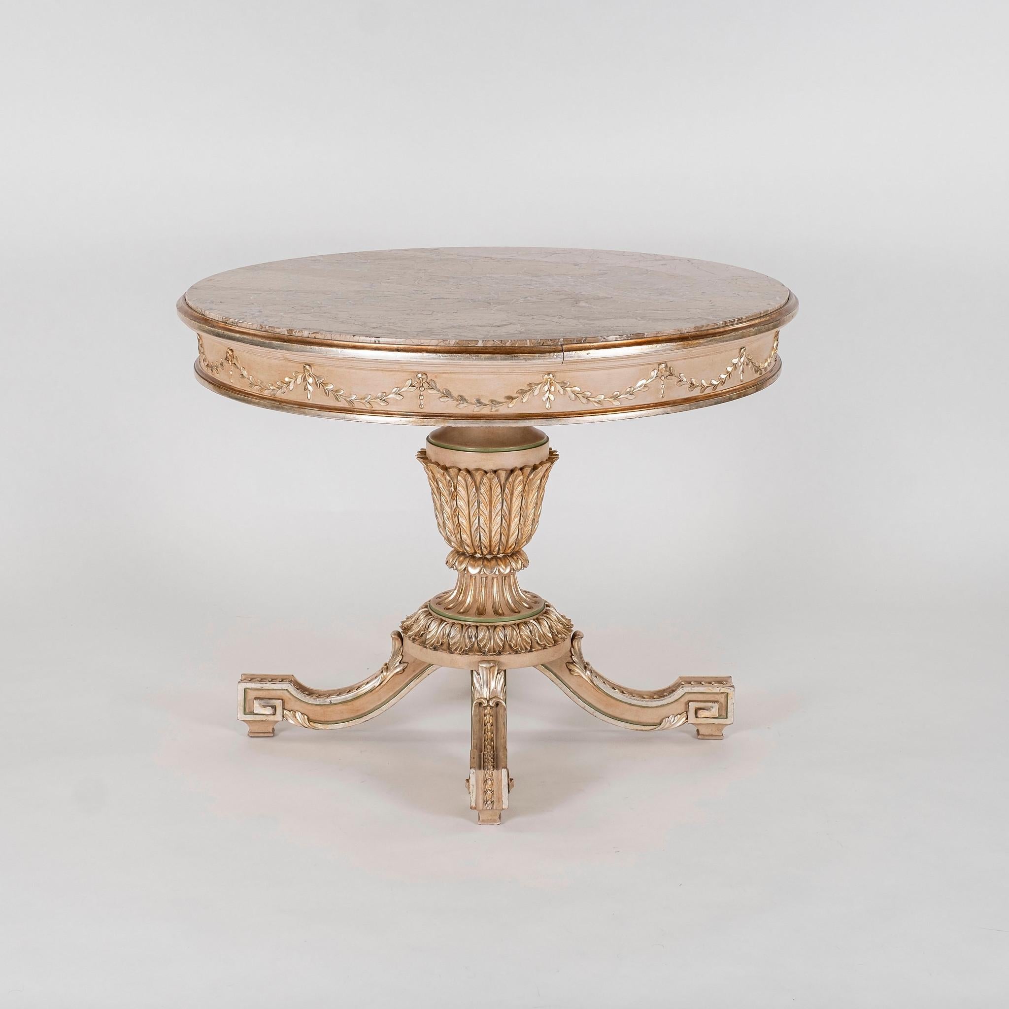 Neoclassical Style Polychrome Giltwood Center Table In Good Condition For Sale In Houston, TX