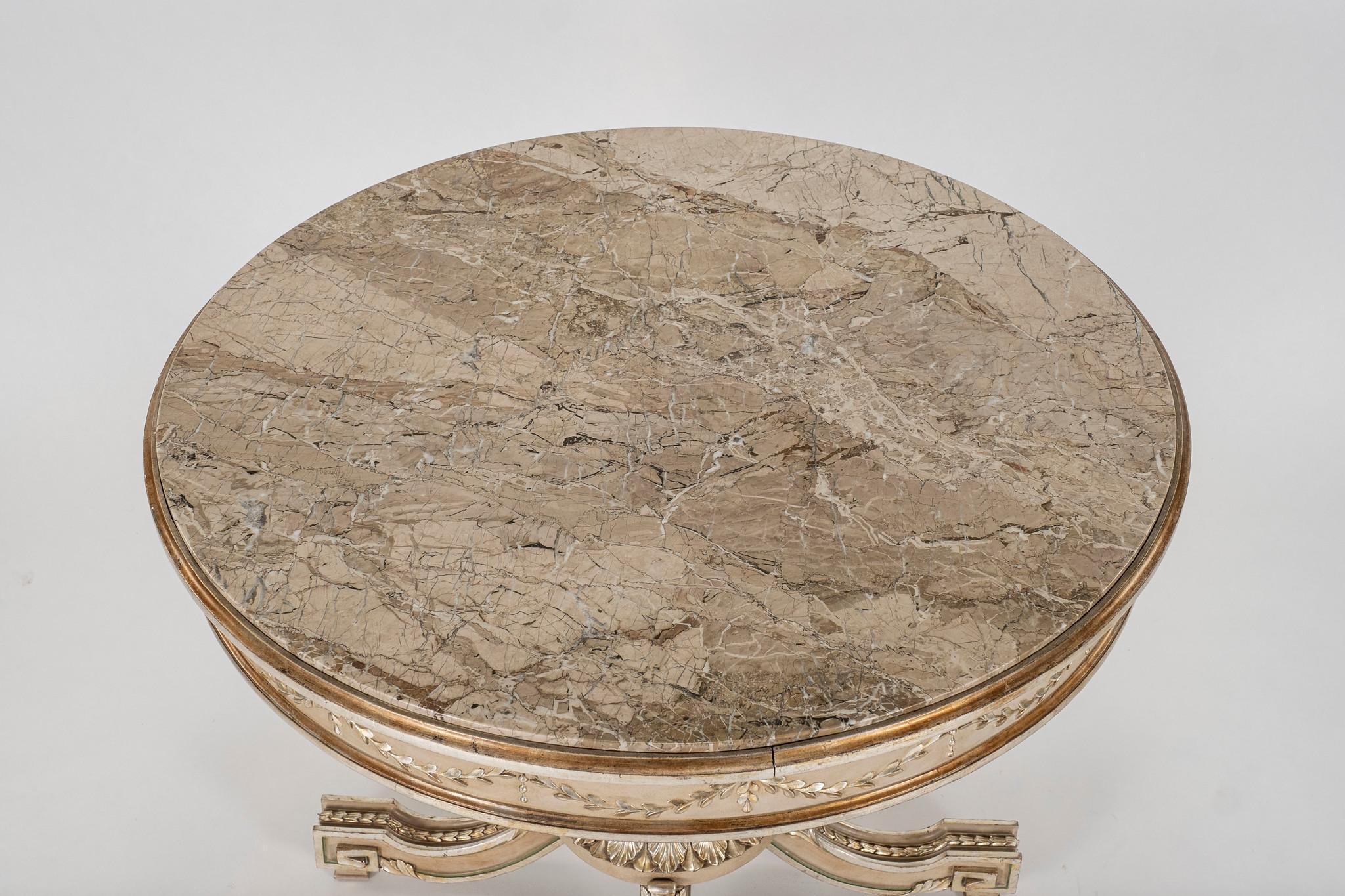 Marble Neoclassical Style Polychrome Giltwood Center Table For Sale
