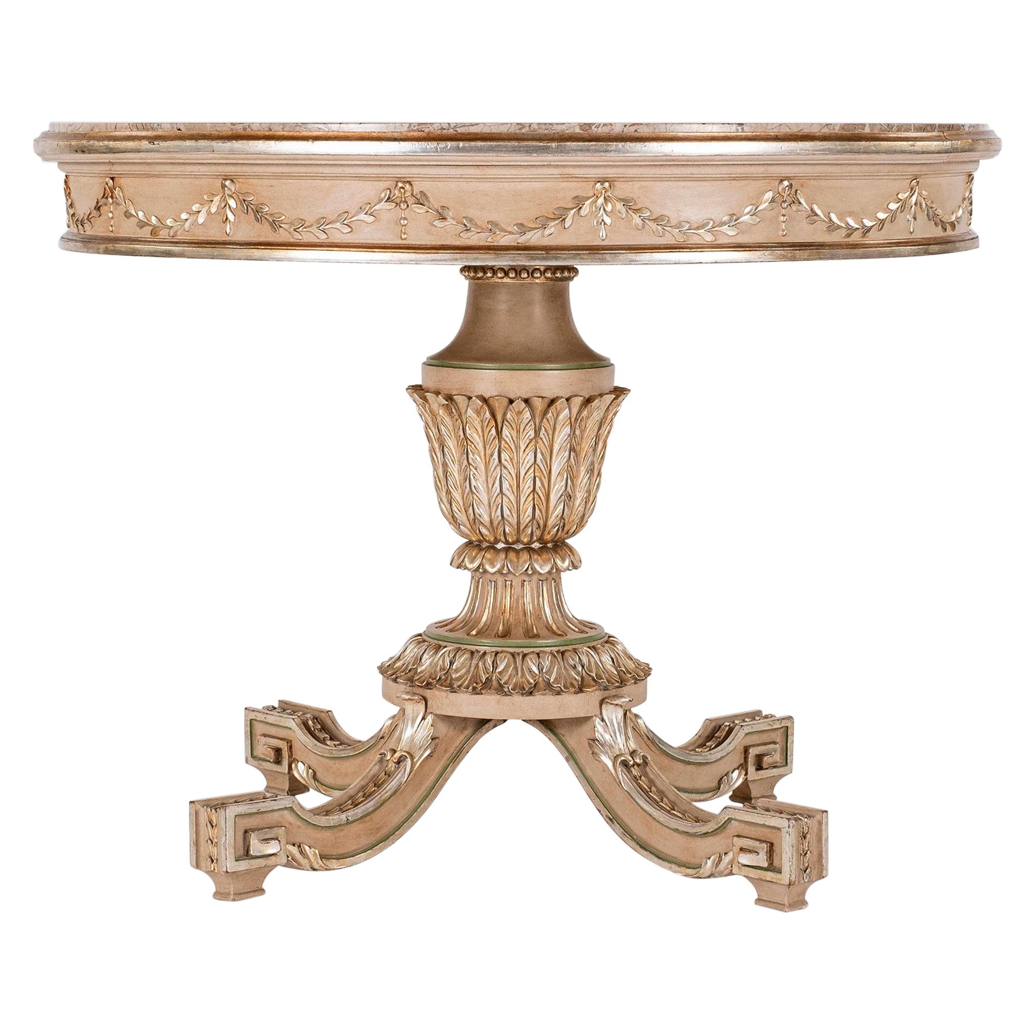 Neoclassical Style Polychrome Giltwood Center Table For Sale