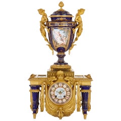 Neoclassical Style Porcelain and Gilt Bronze Mantel Clock by Barbedienne