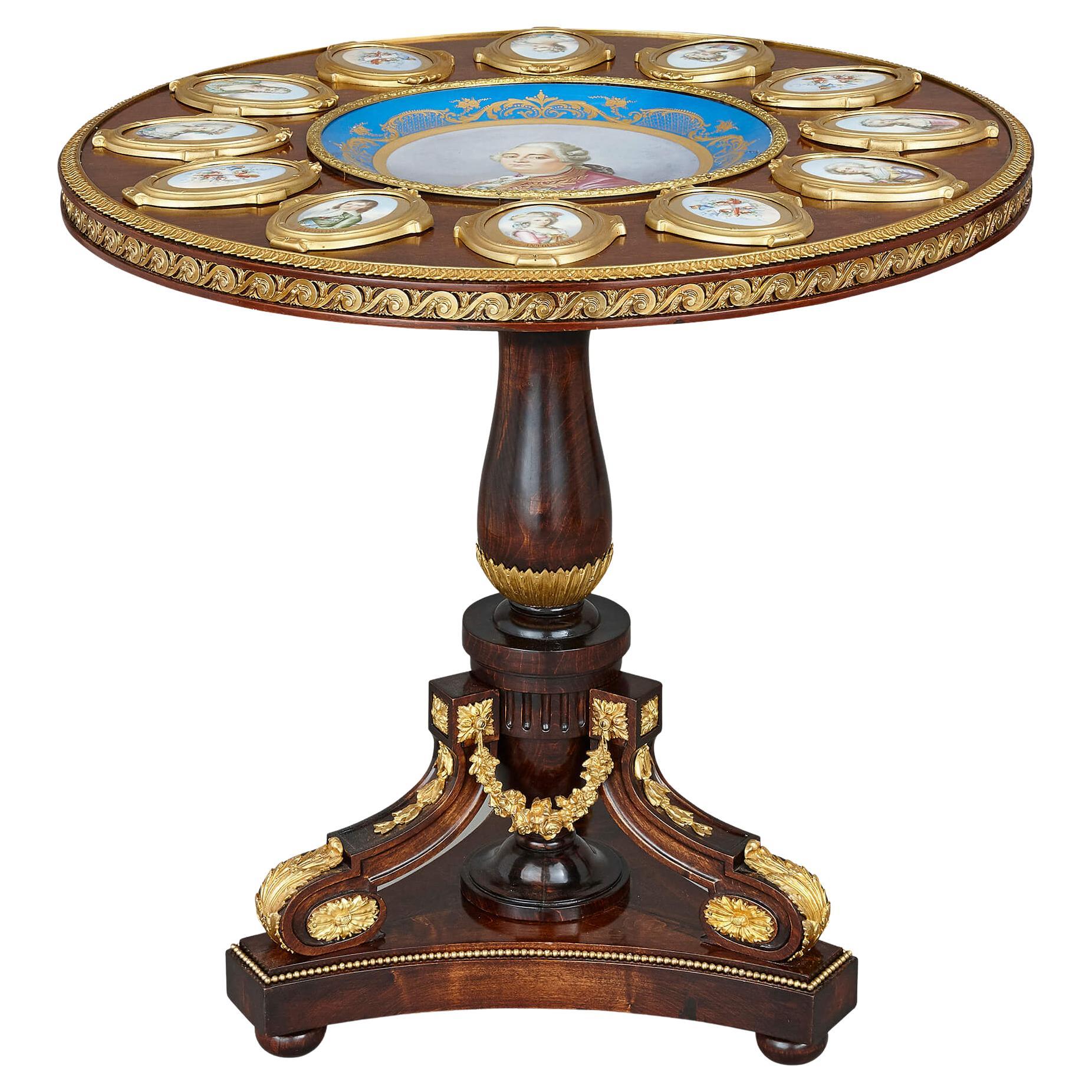 Neoclassical Style Porcelain and Gilt Bronze Mounted Circular Table by Fournier