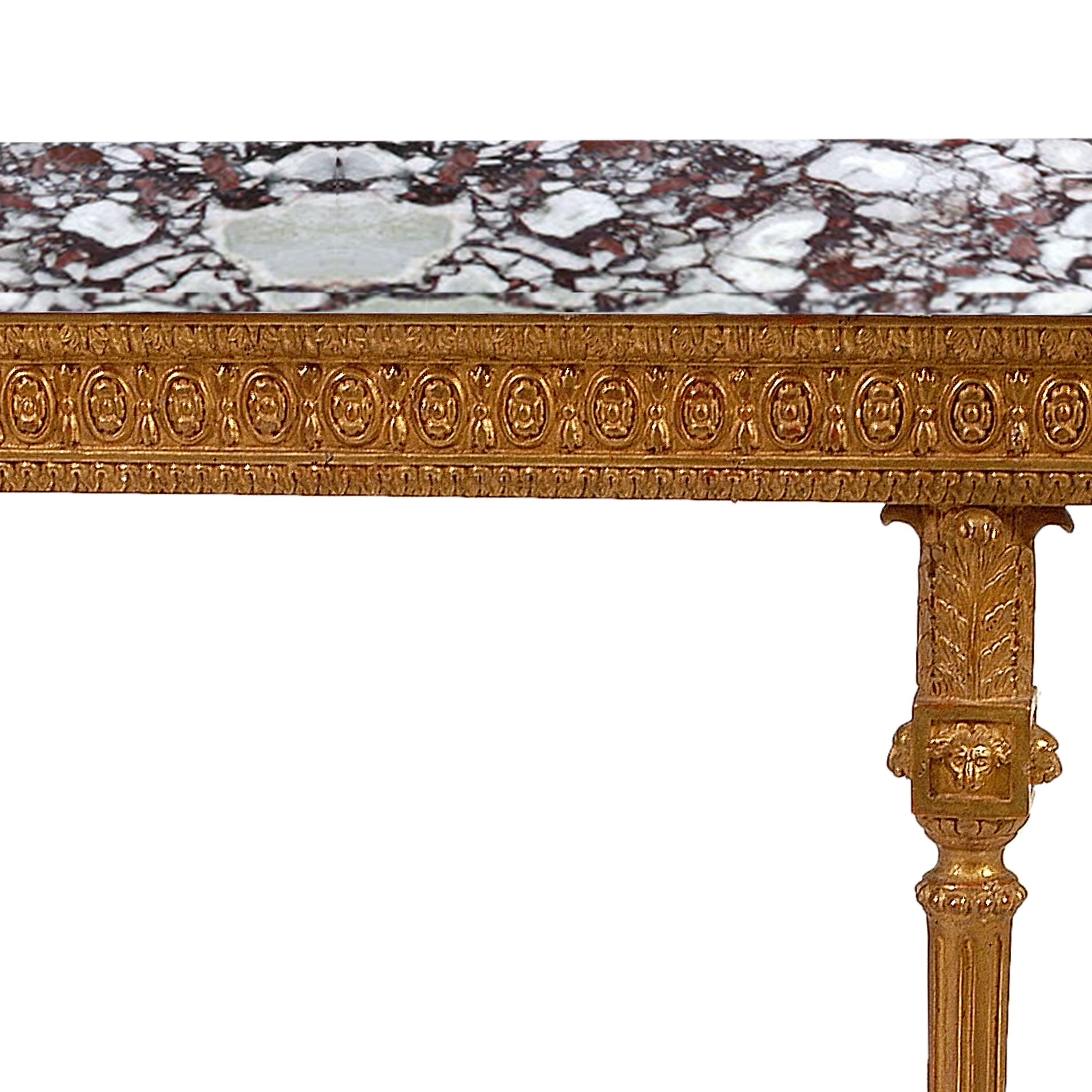 Neoclassical Style Wood and Gold Leaf Calacatta Viola Marble Spanish Console In Good Condition For Sale In Madrid, ES
