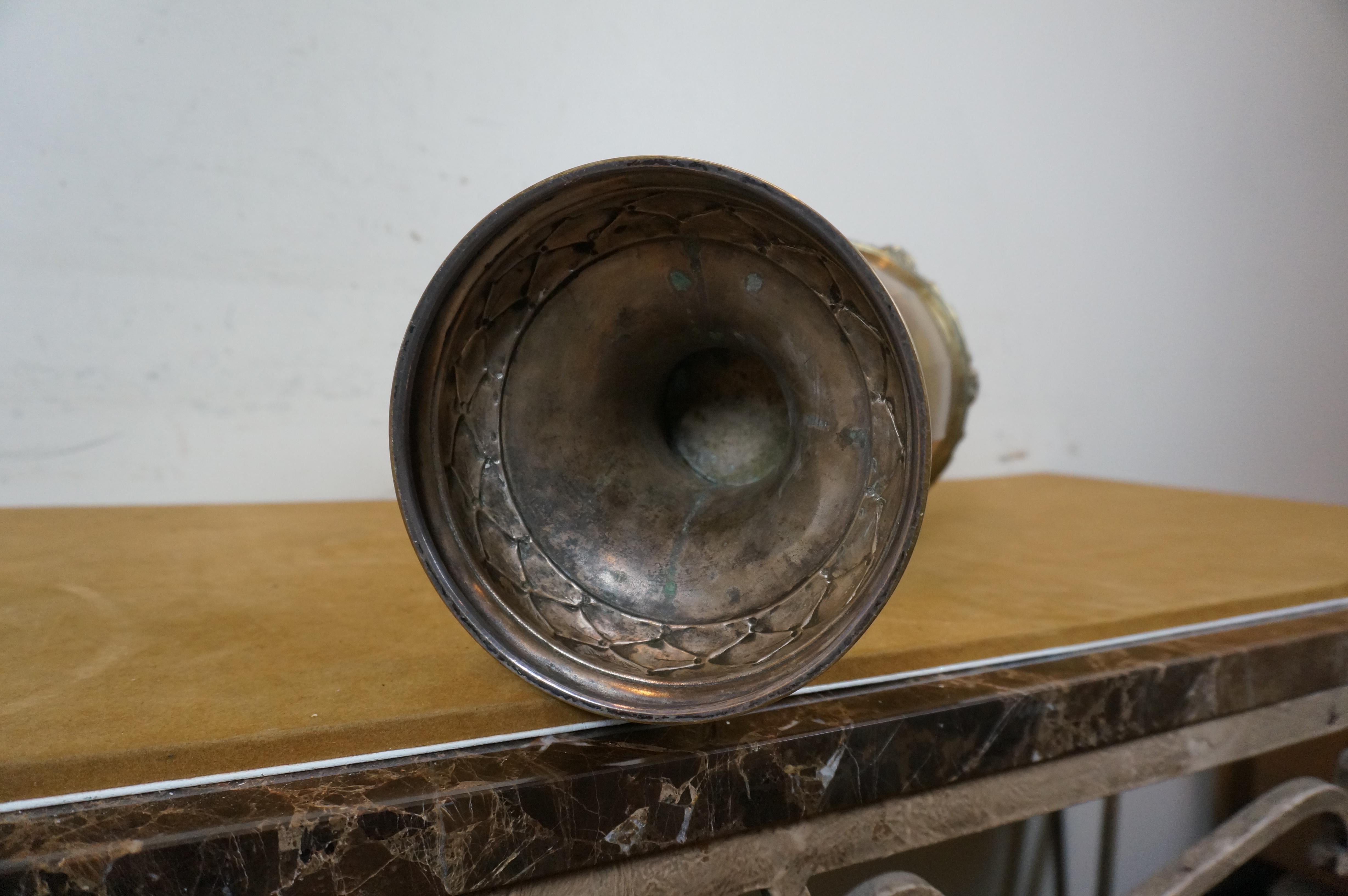 Neoclassical Style Repousse Brass Roses Mantel Urn Amphora Vase 26