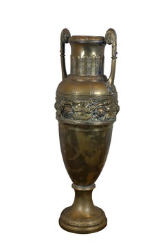 Neoclassical Style Repousse Brass Roses Mantel Urn Amphora Vase 26"