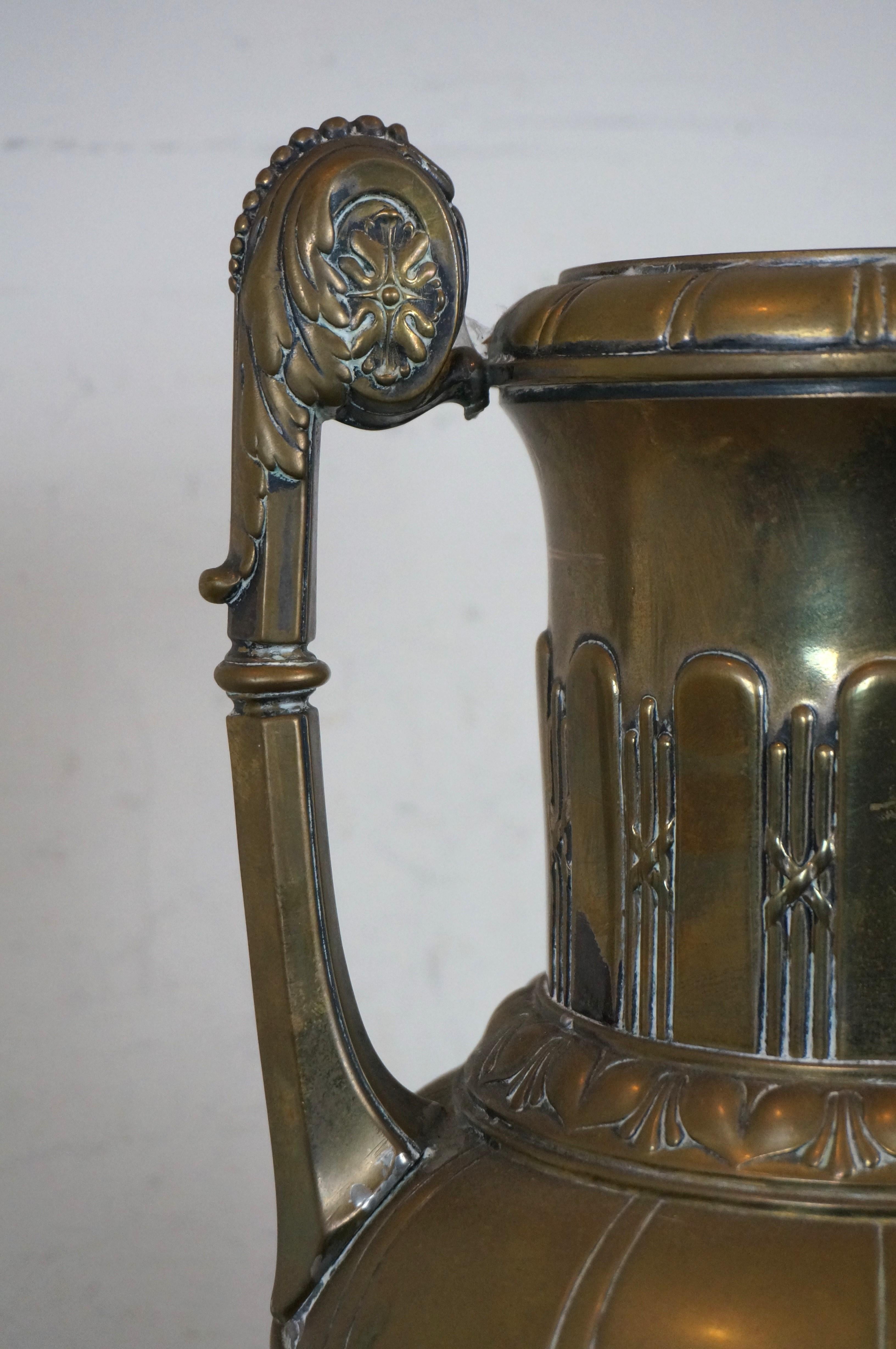 Neoclassical Style Repousse Brass Roses Mantel Urn Amphora Vase 26