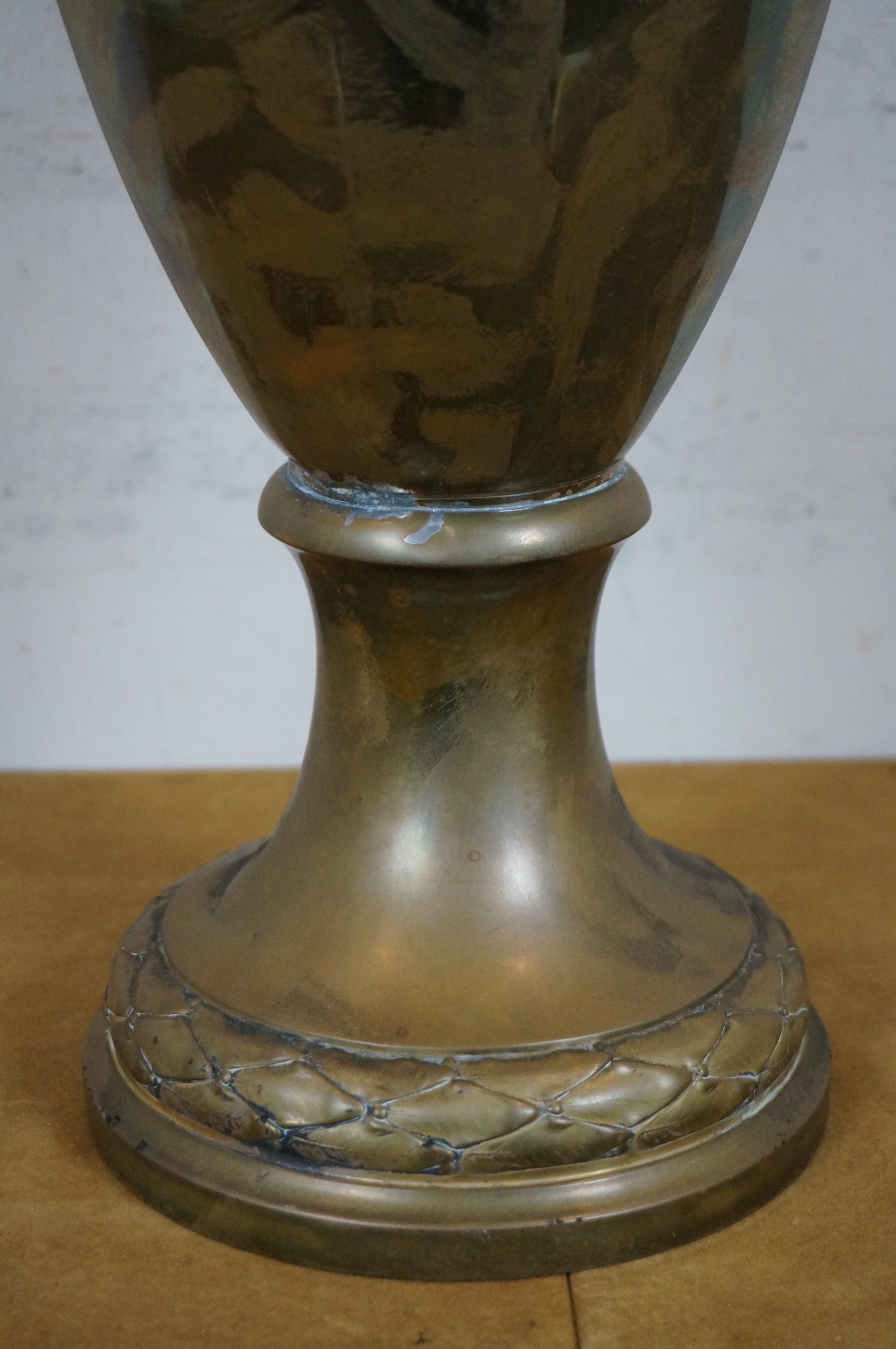 Neoclassical Style Repousse Brass Roses Mantel Urn Amphora Vase 26