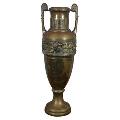 Vintage Neoclassical Style Repousse Brass Roses Mantel Urn Amphora Vase 26"