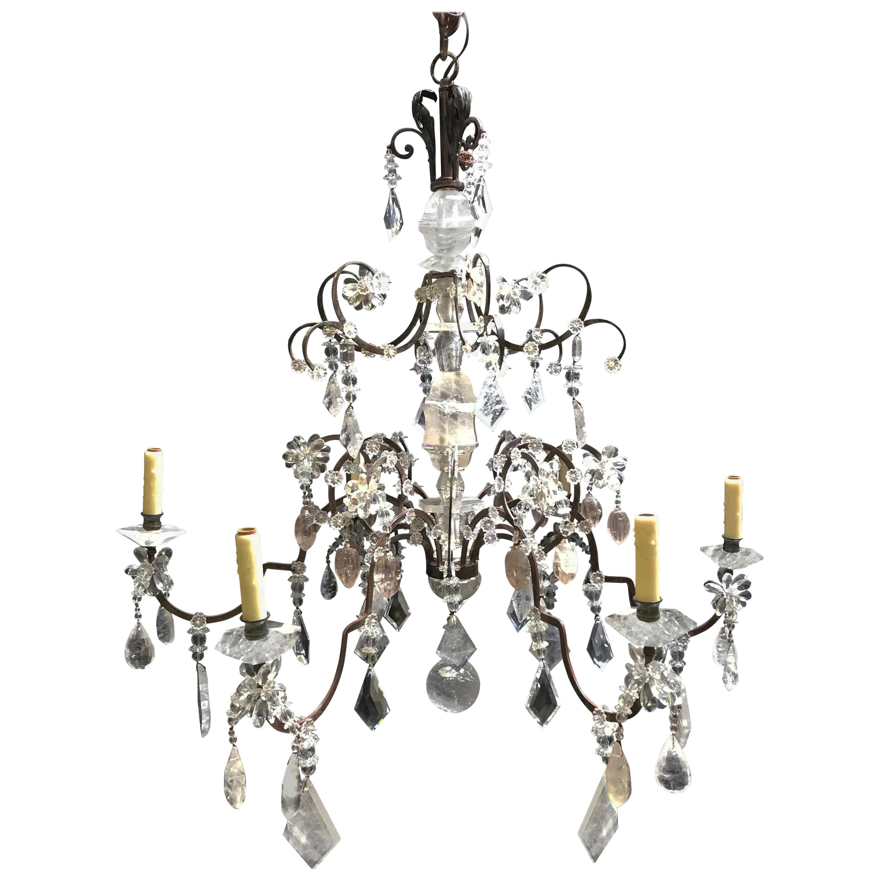 Neoclassical Style Rock Crystal Chandelier, 6-Light