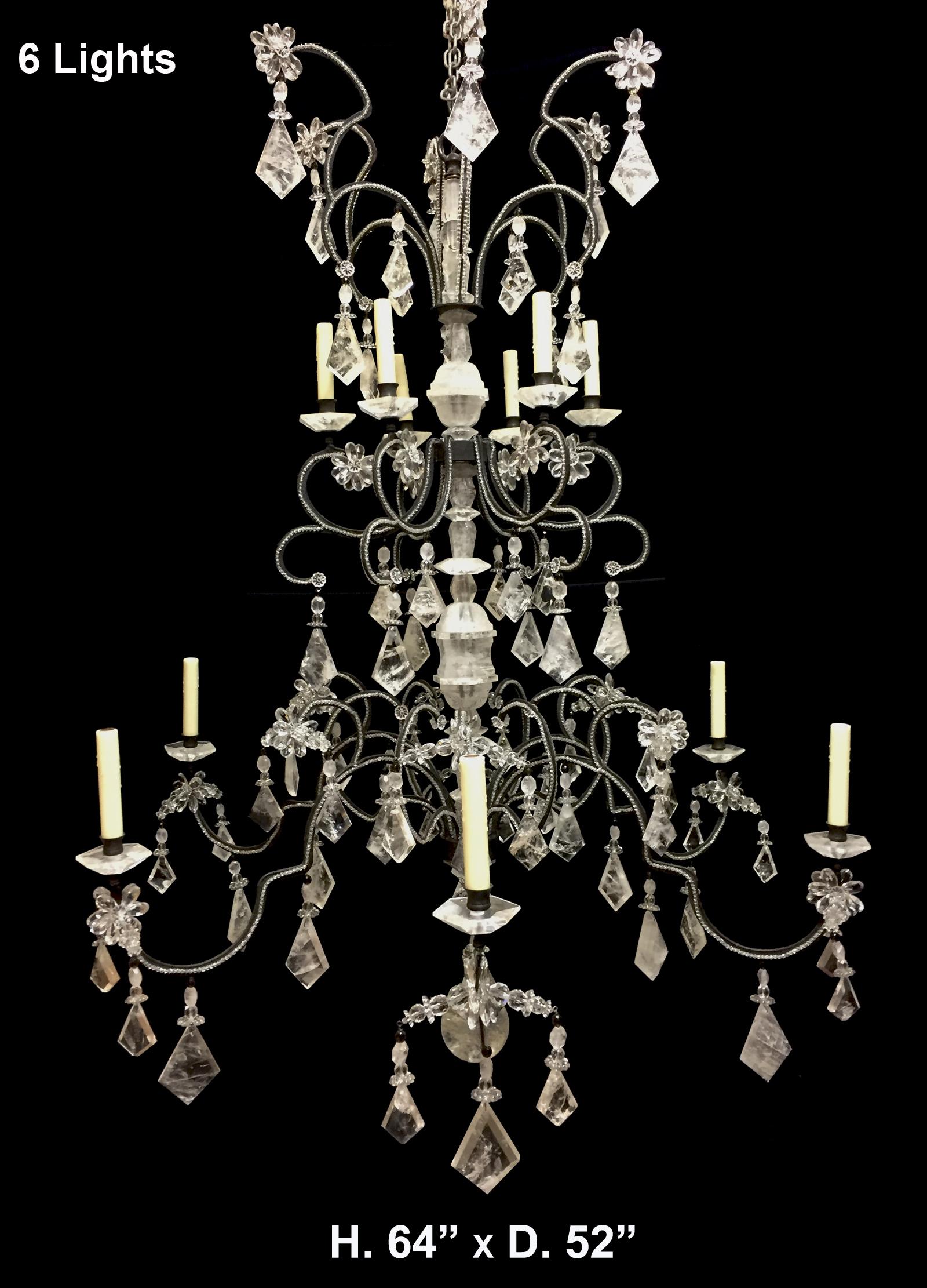 Hand-Carved Neoclassical Style Rock Crystal Twelve-Light Chandelier For Sale