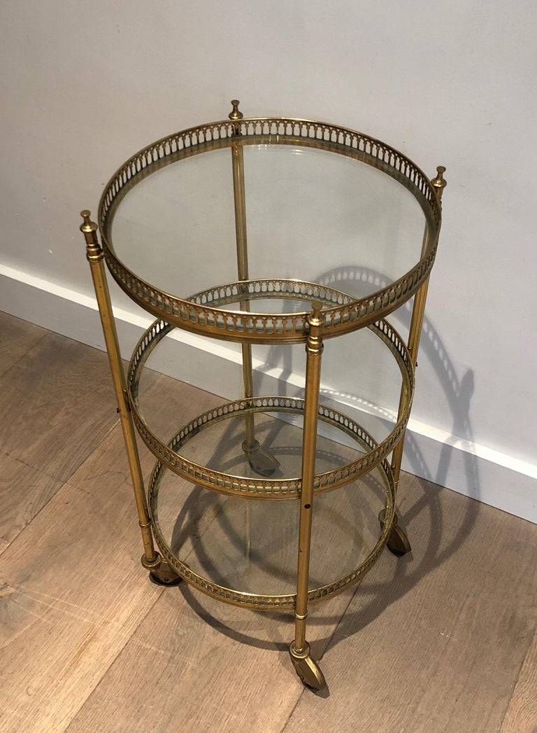 Neoclassical Style Round Brass Bar Cart, Attributed to Maison Jansen 7