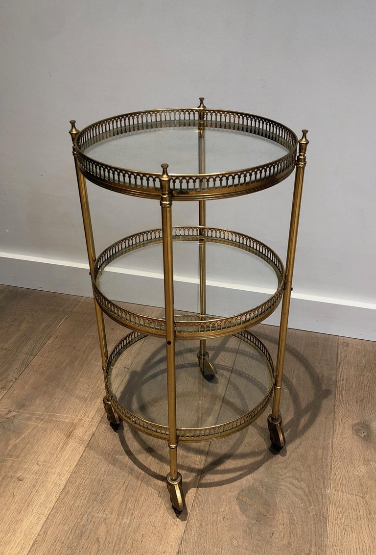 Neoclassical Style Round Brass Bar Cart, Attributed to Maison Jansen 8