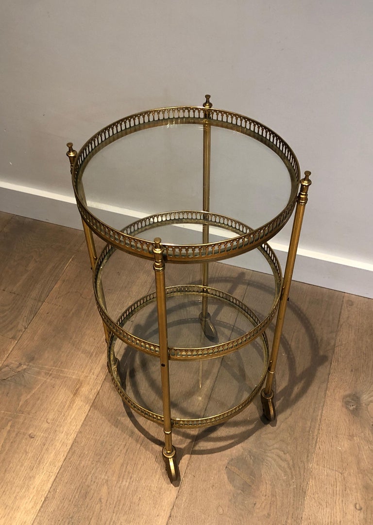 Neoclassical Style Round Brass Bar Cart, Attributed to Maison Jansen 10