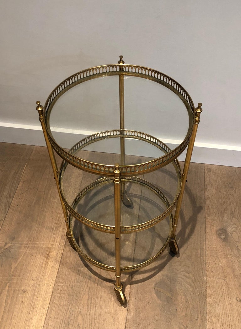 Neoclassical Style Round Brass Bar Cart, Attributed to Maison Jansen In Good Condition In Marcq-en-Baroeul, FR