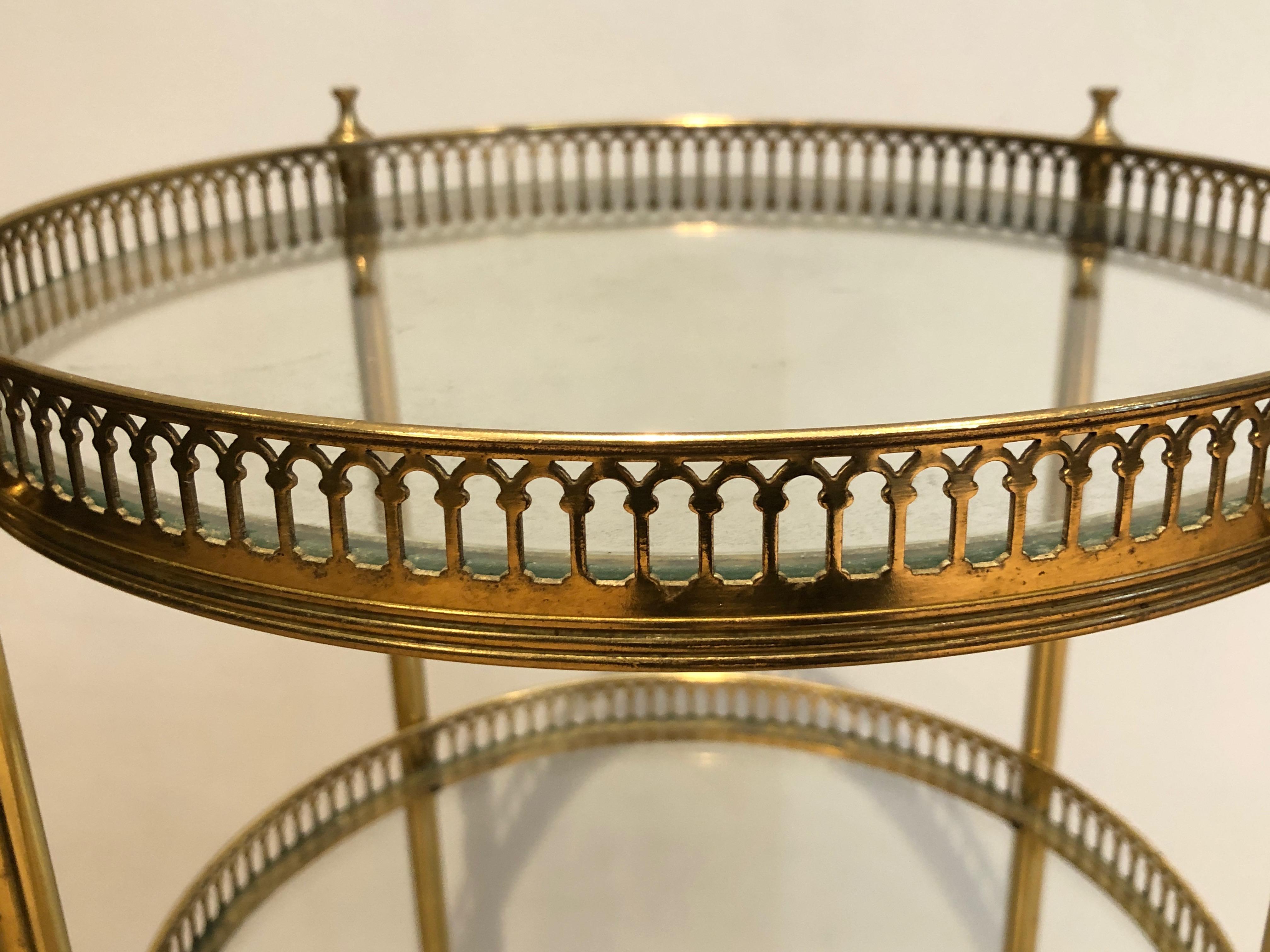 Neoclassical Style Round Brass Bar Cart, Attributed to Maison Jansen 1