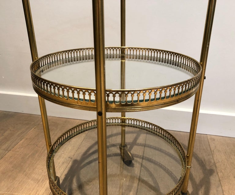 Neoclassical Style Round Brass Bar Cart, Attributed to Maison Jansen 4