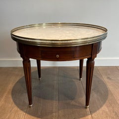 Neoclassical Style Round Coffee Table with Brass and White Carrara Marble Top