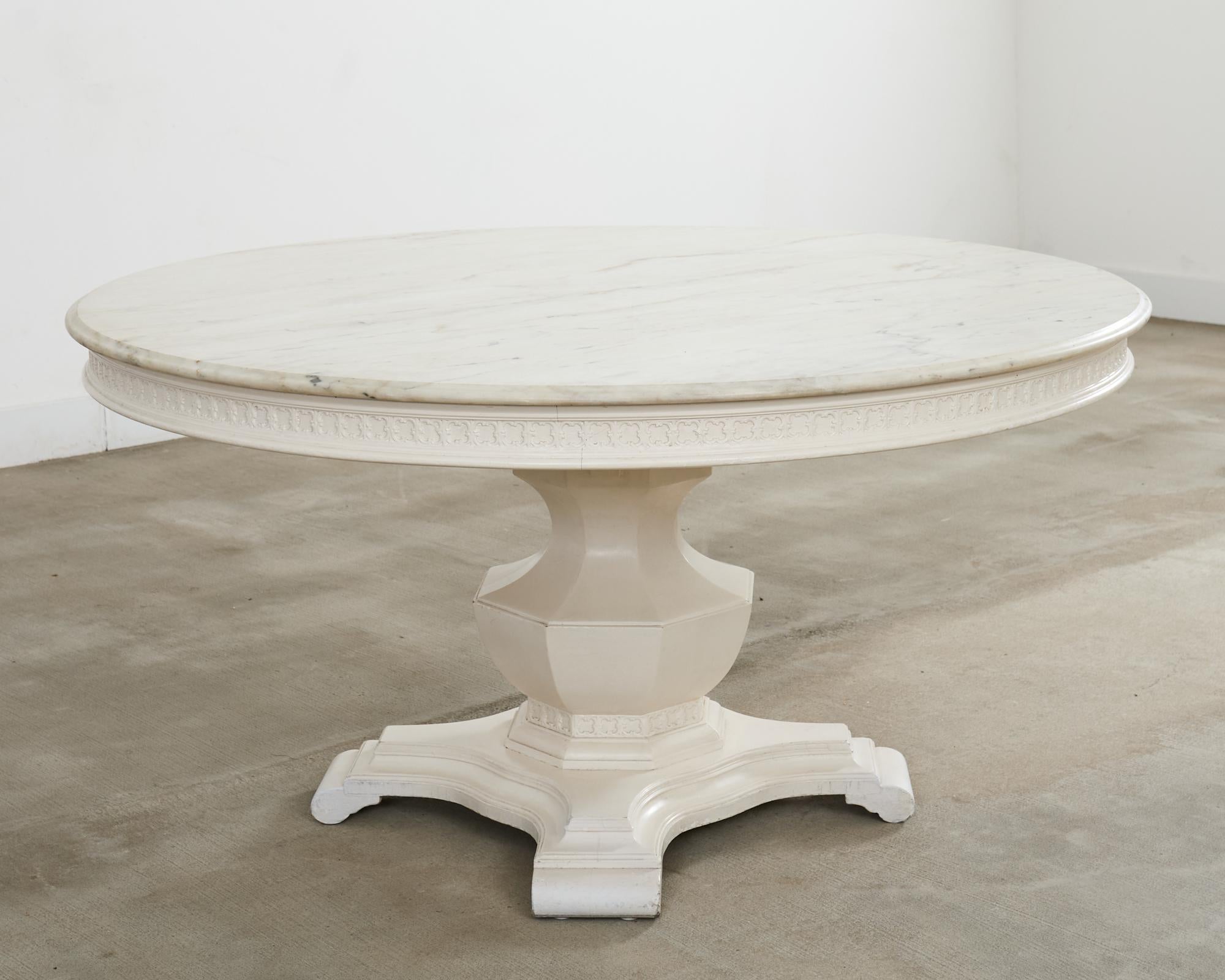 Neoclassical Style Round Marble Top Pedestal Center Table For Sale 4