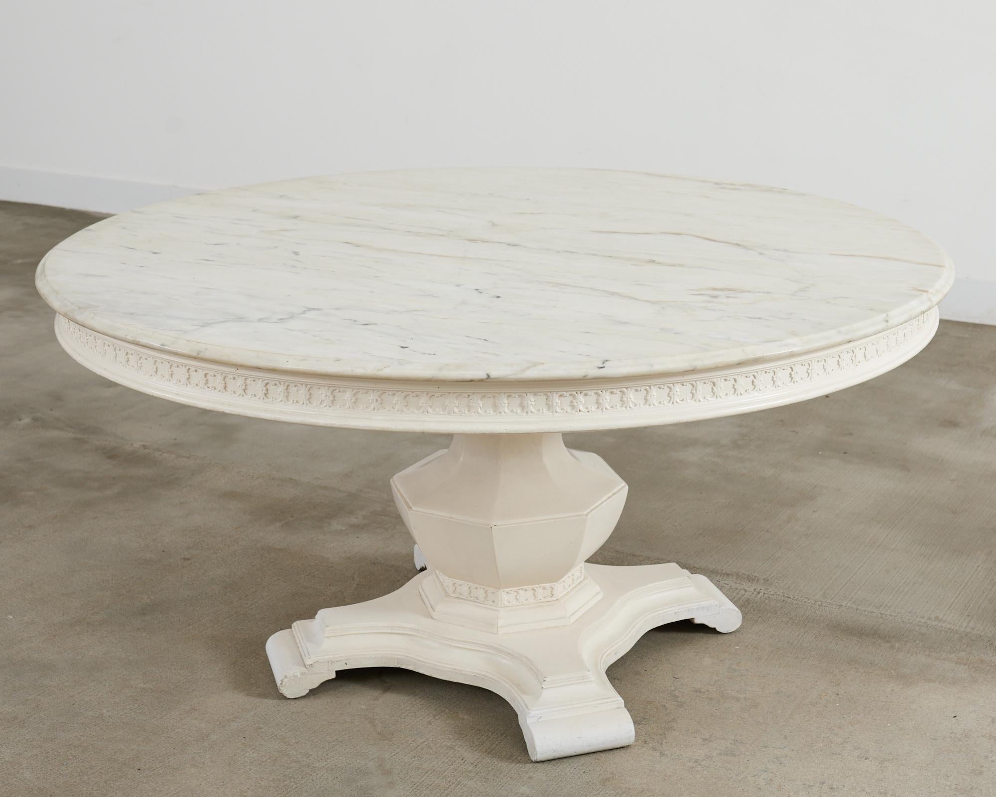 20th Century Neoclassical Style Round Marble Top Pedestal Center Table For Sale