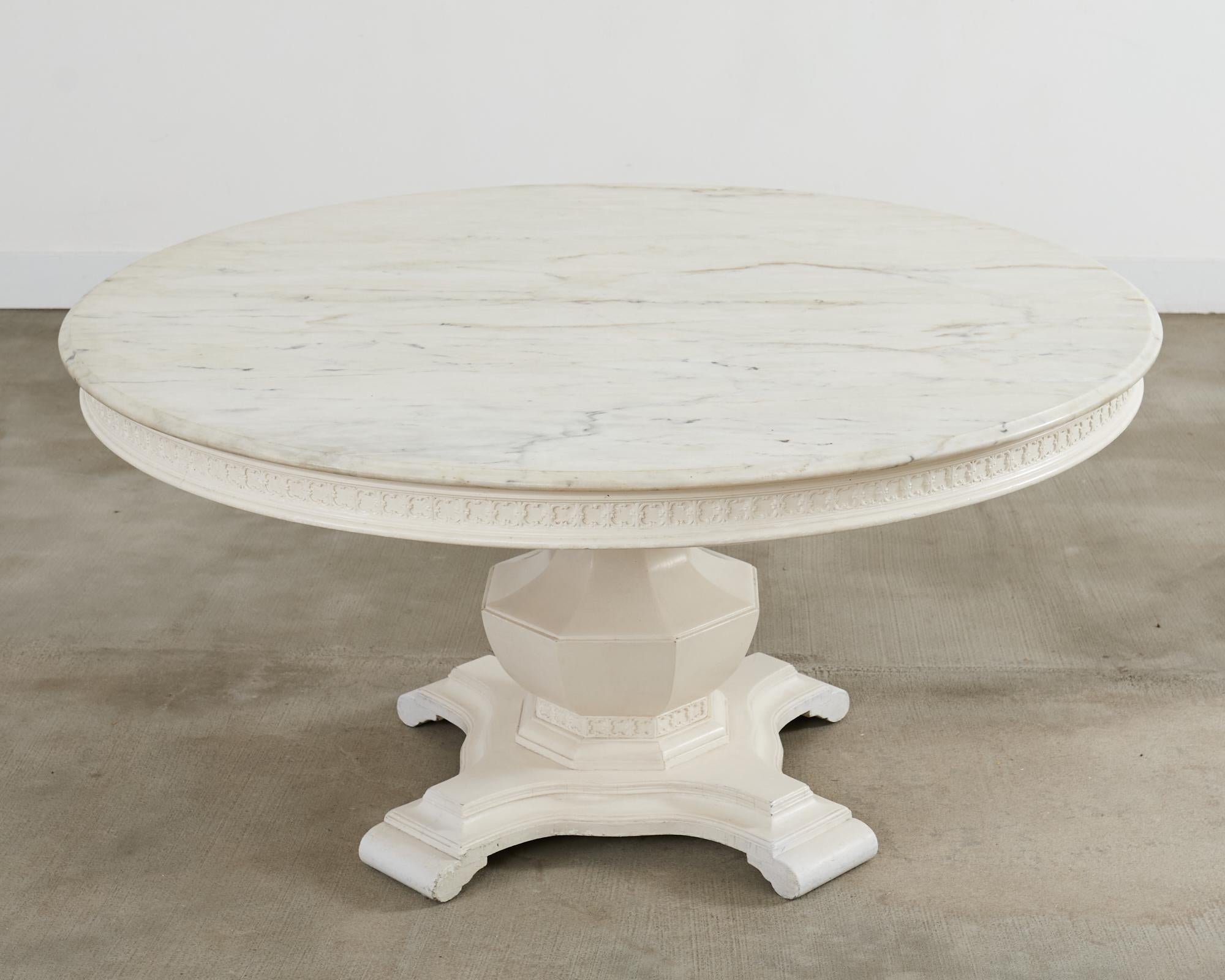 Neoclassical Style Round Marble Top Pedestal Center Table For Sale 1