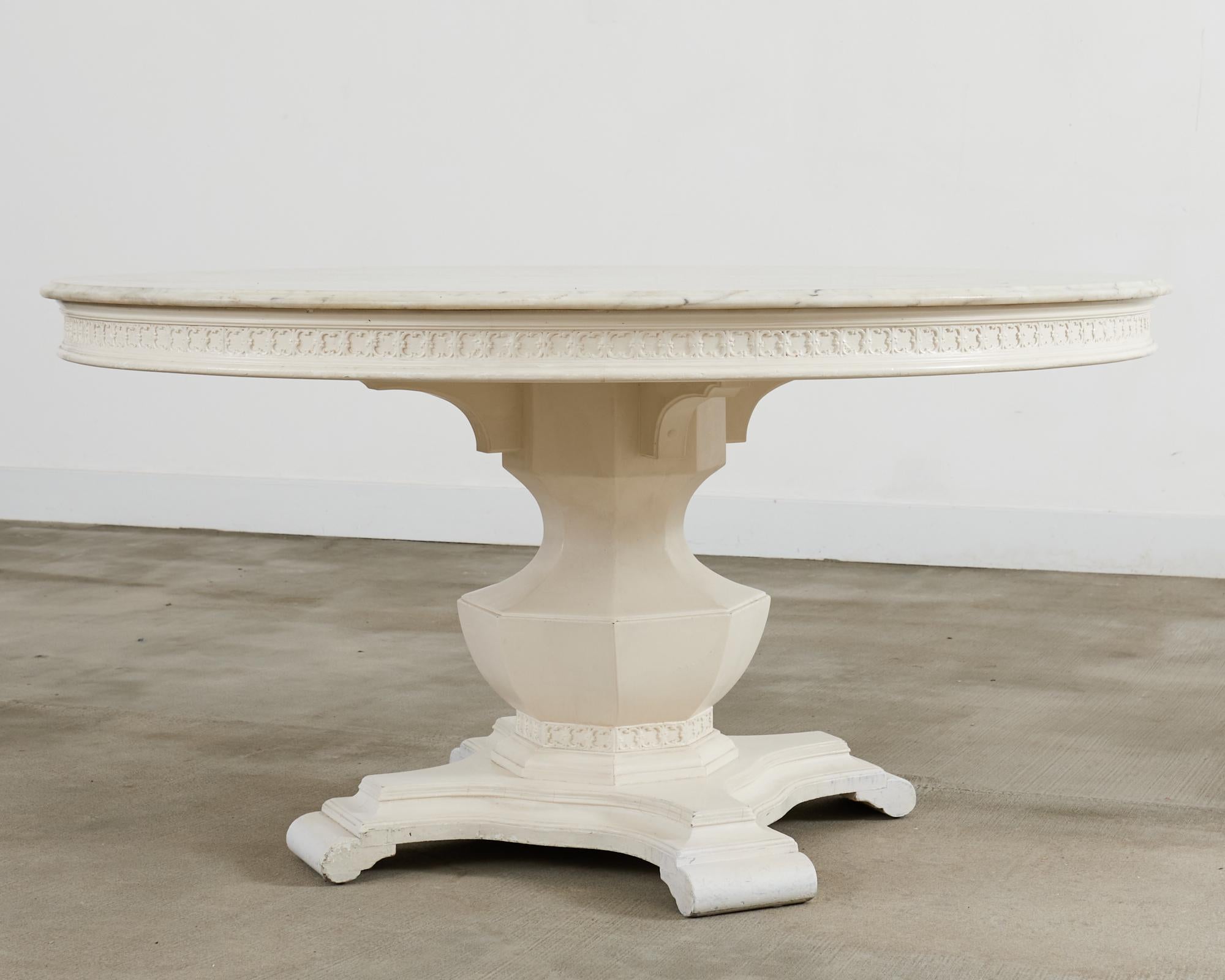 Neoclassical Style Round Marble Top Pedestal Center Table For Sale 2