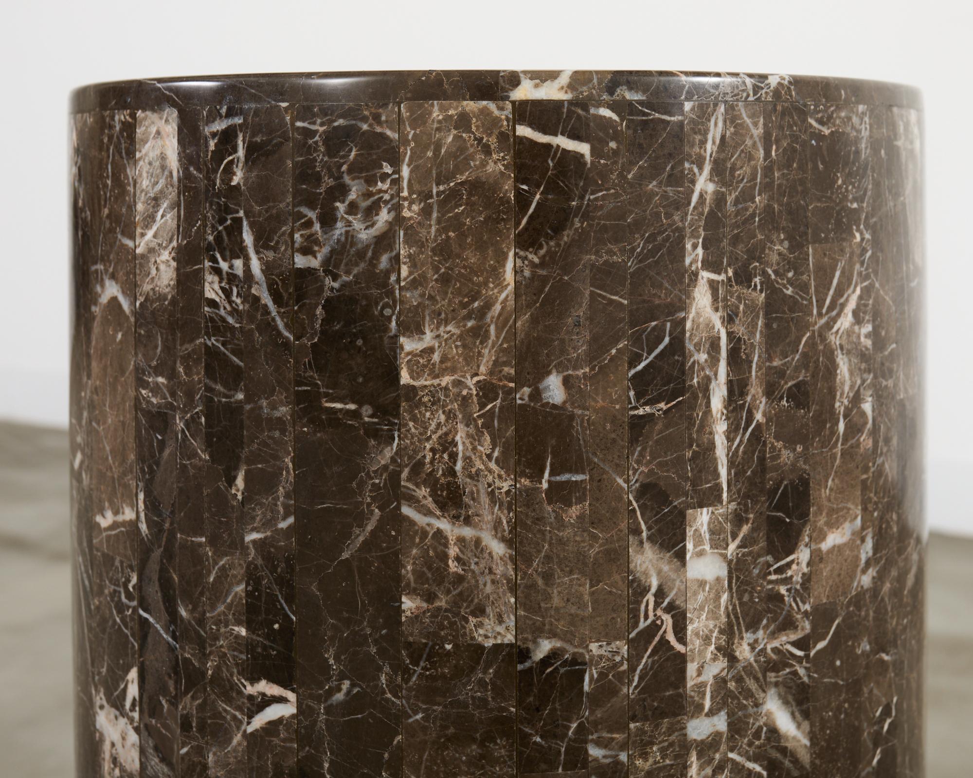 Neoclassical Style Round Tessellated Marble Stone Pedestal For Sale 4