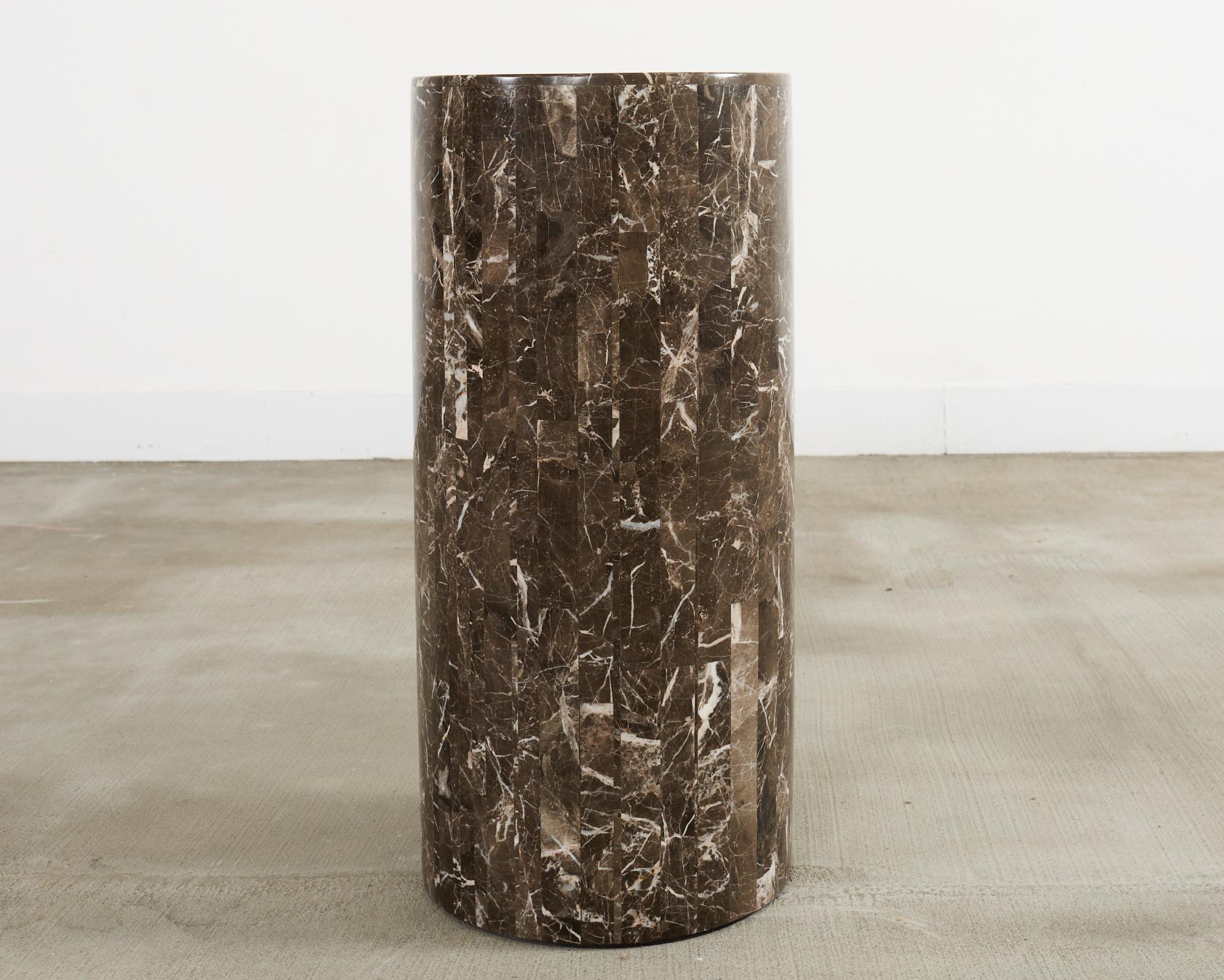 Neoclassical Style Round Tessellated Marble Stone Pedestal For Sale 8