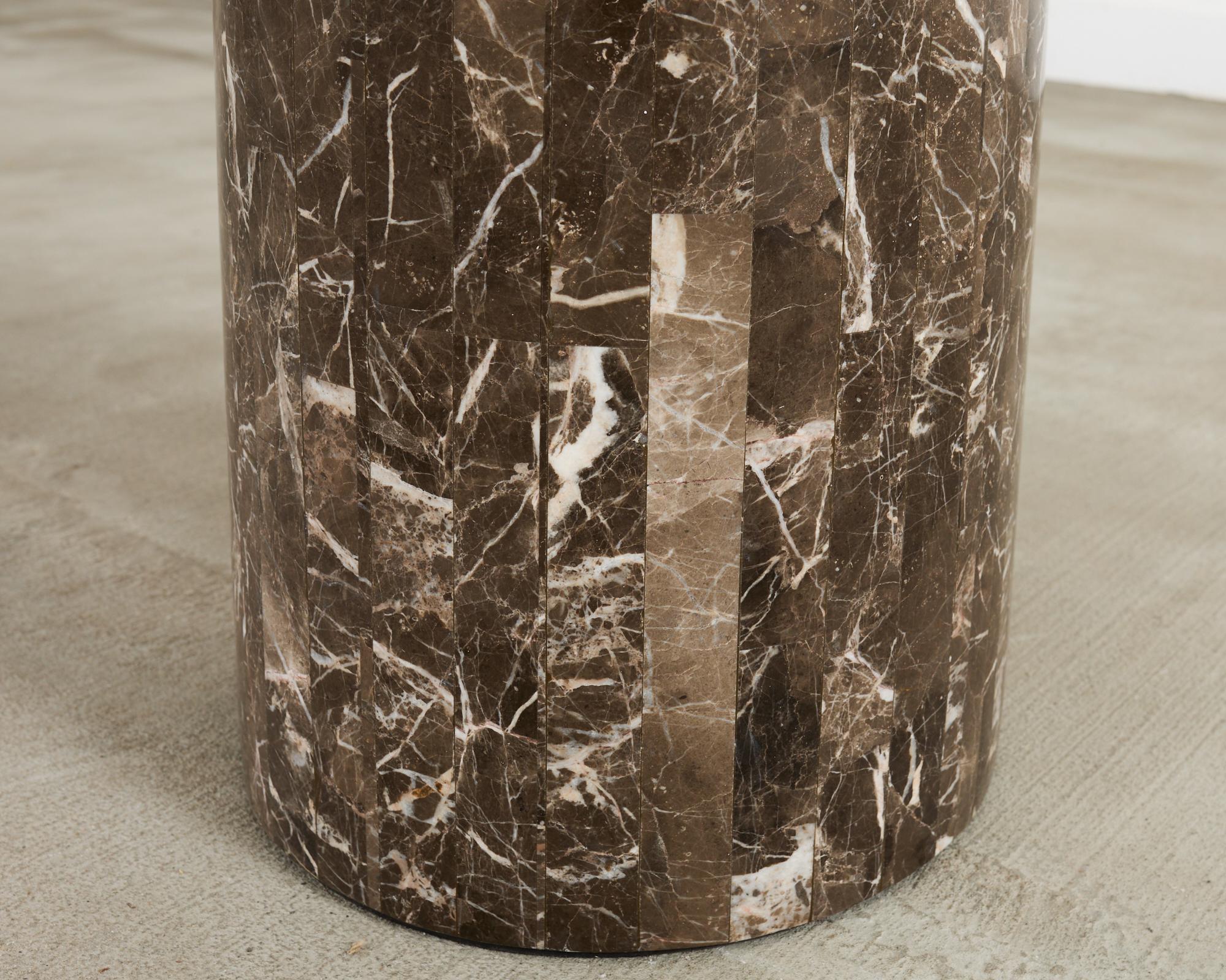 Neoclassical Style Round Tessellated Marble Stone Pedestal For Sale 9