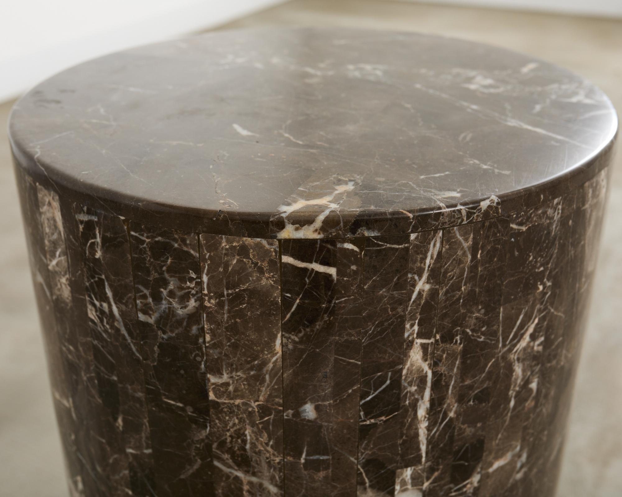 Neoclassical Style Round Tessellated Marble Stone Pedestal For Sale 10