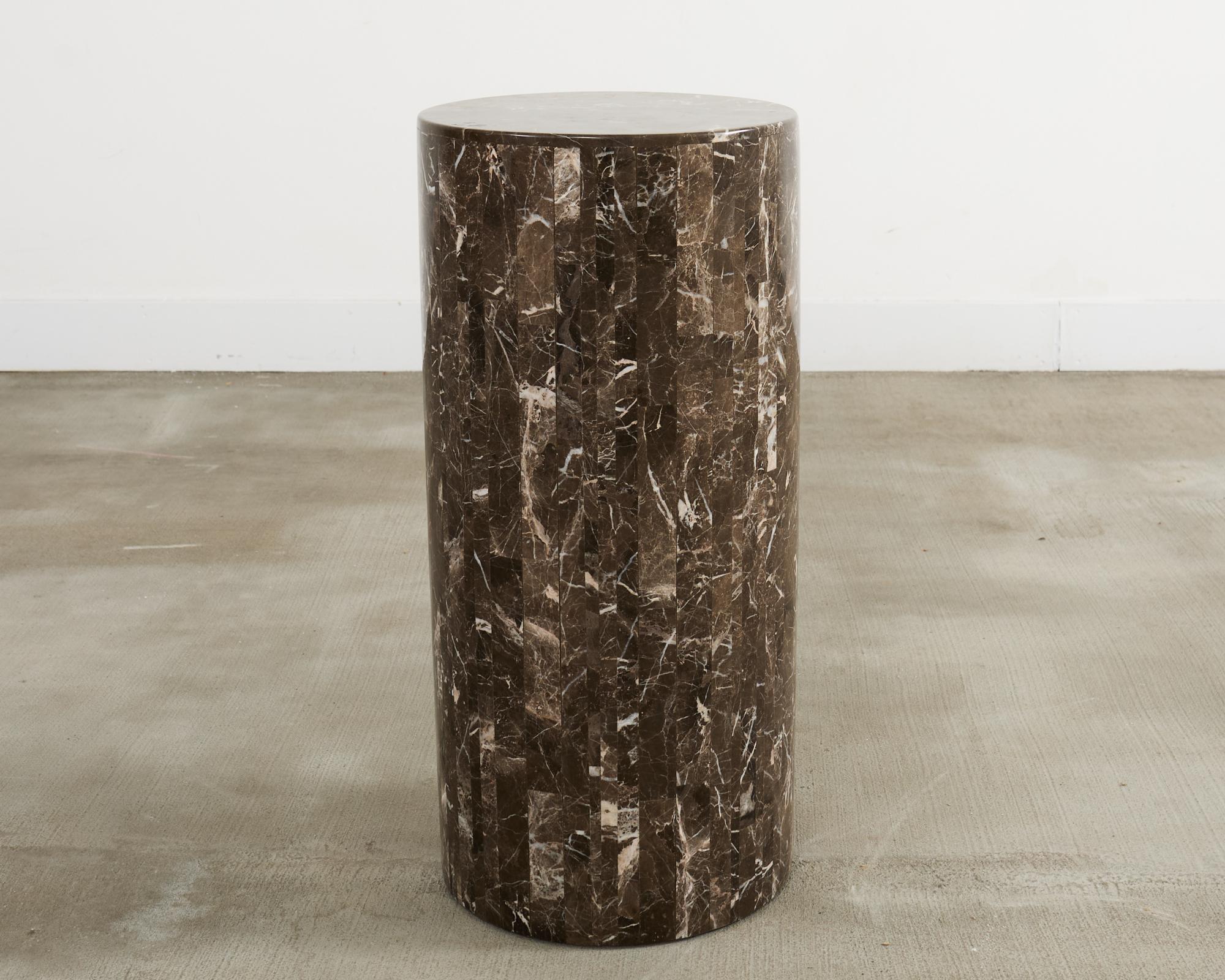 American Neoclassical Style Round Tessellated Marble Stone Pedestal For Sale