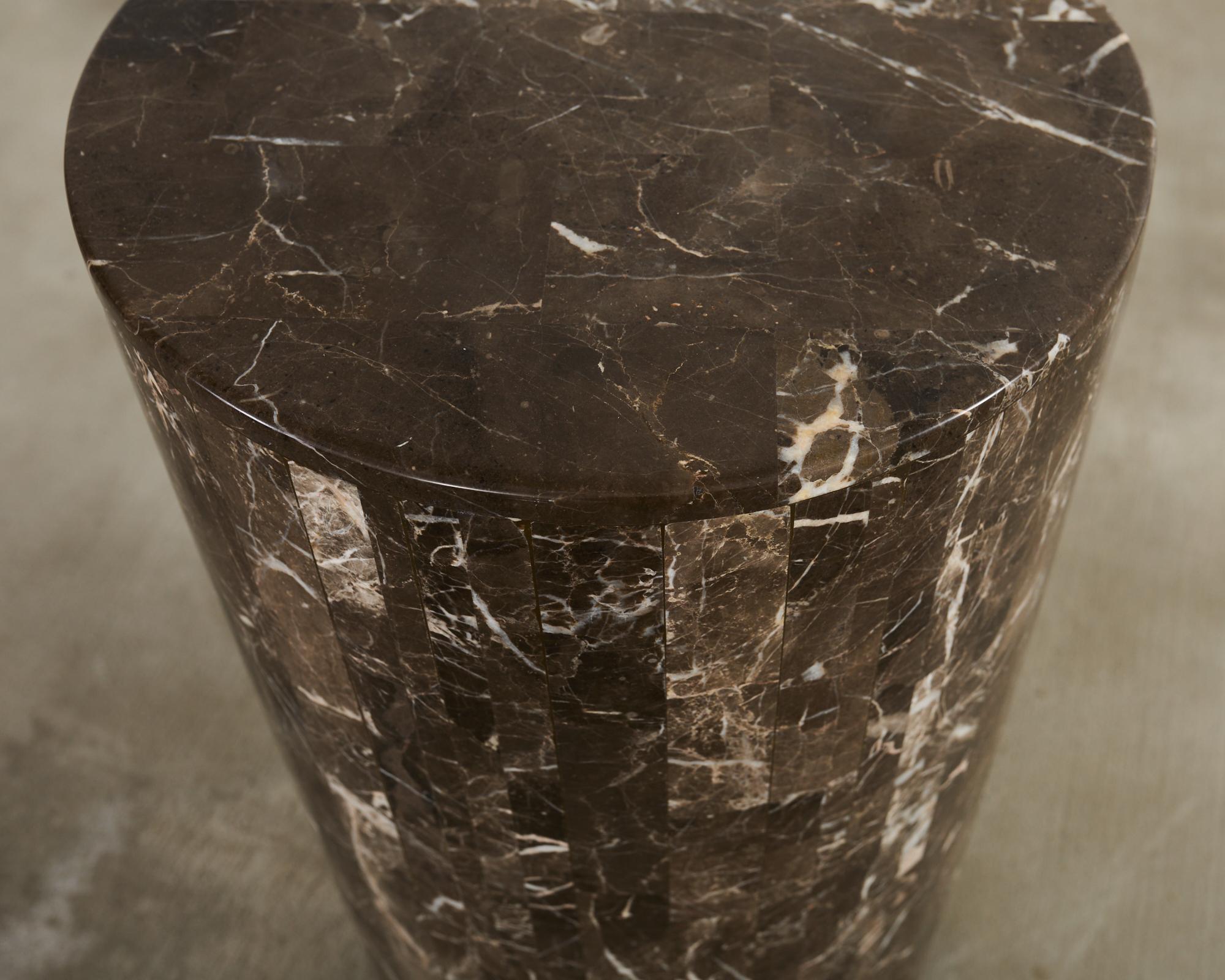 Neoclassical Style Round Tessellated Marble Stone Pedestal For Sale 1