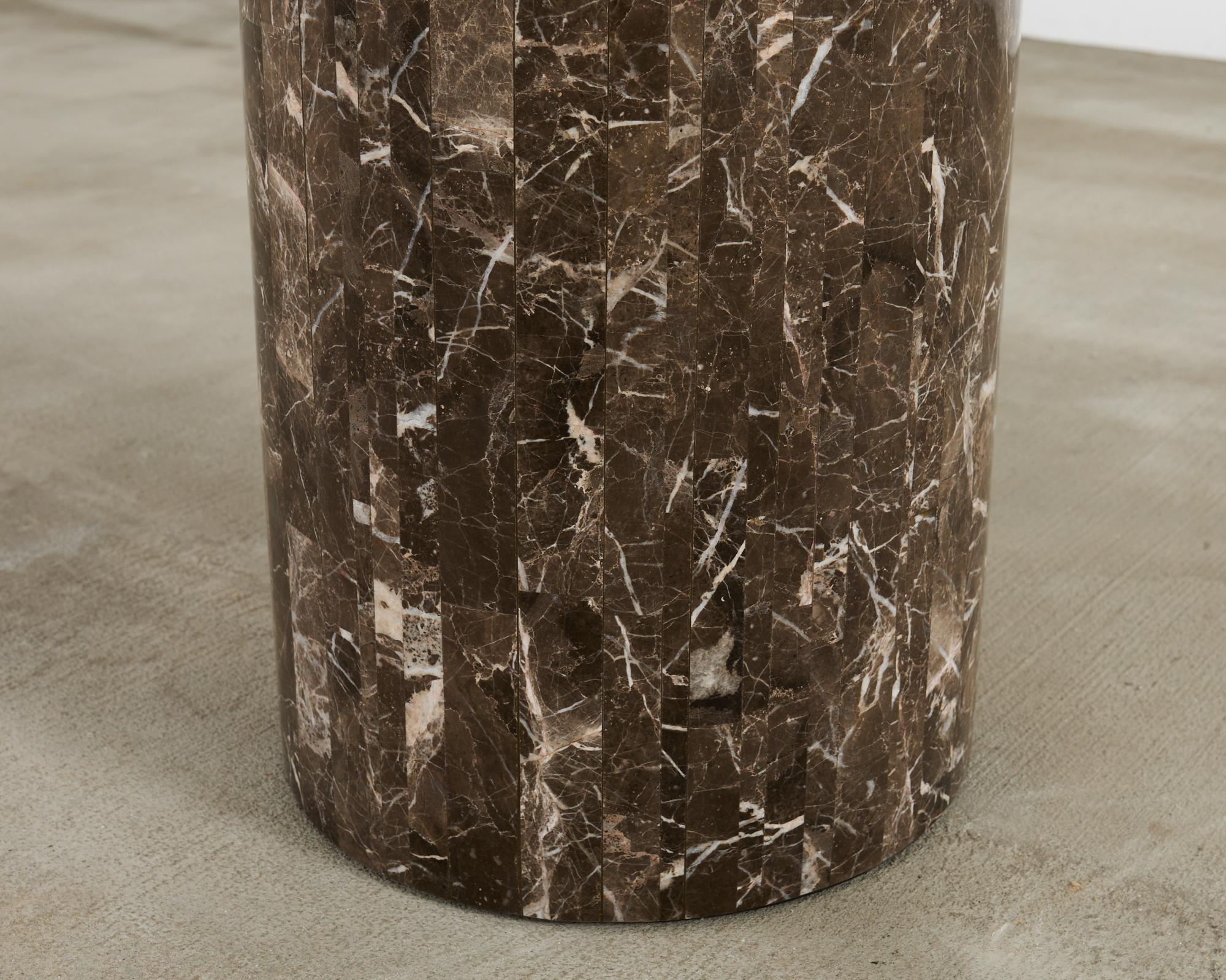 Neoclassical Style Round Tessellated Marble Stone Pedestal For Sale 3