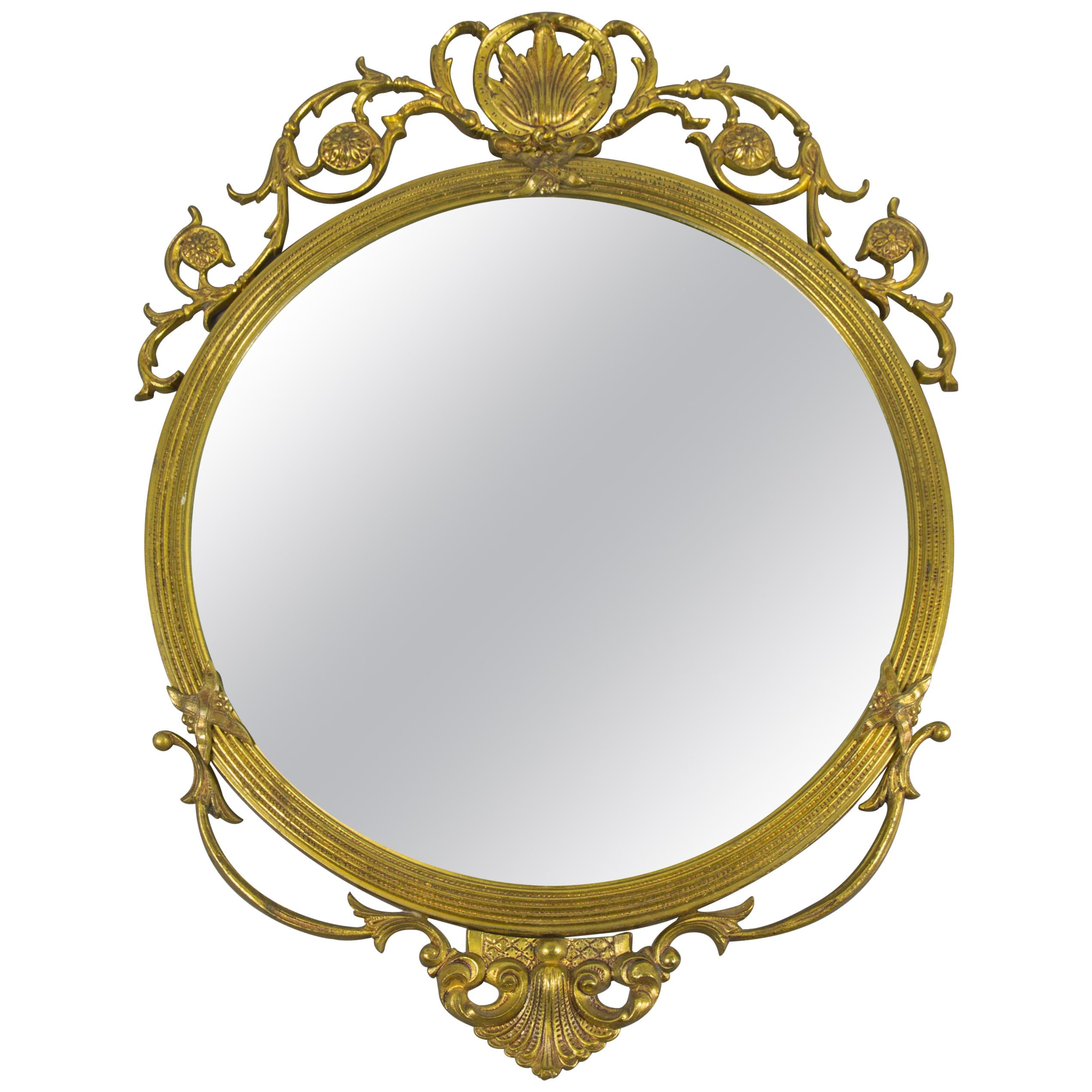Neoclassical Style Round Wall Mirror in Bronze