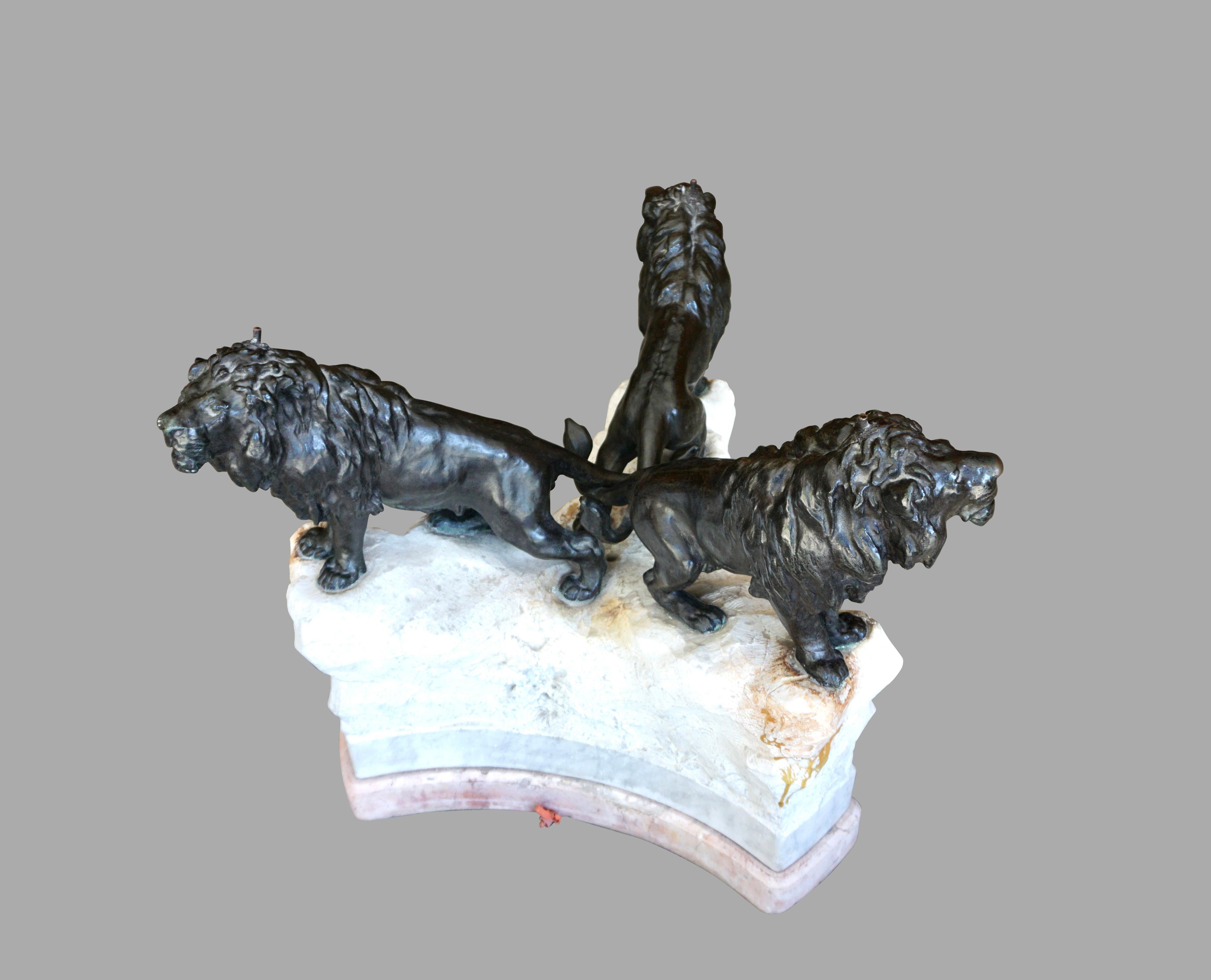 Neoclassical Style Side Table with Stone Top Resting on Trio of Bronze Lions In Good Condition In San Francisco, CA