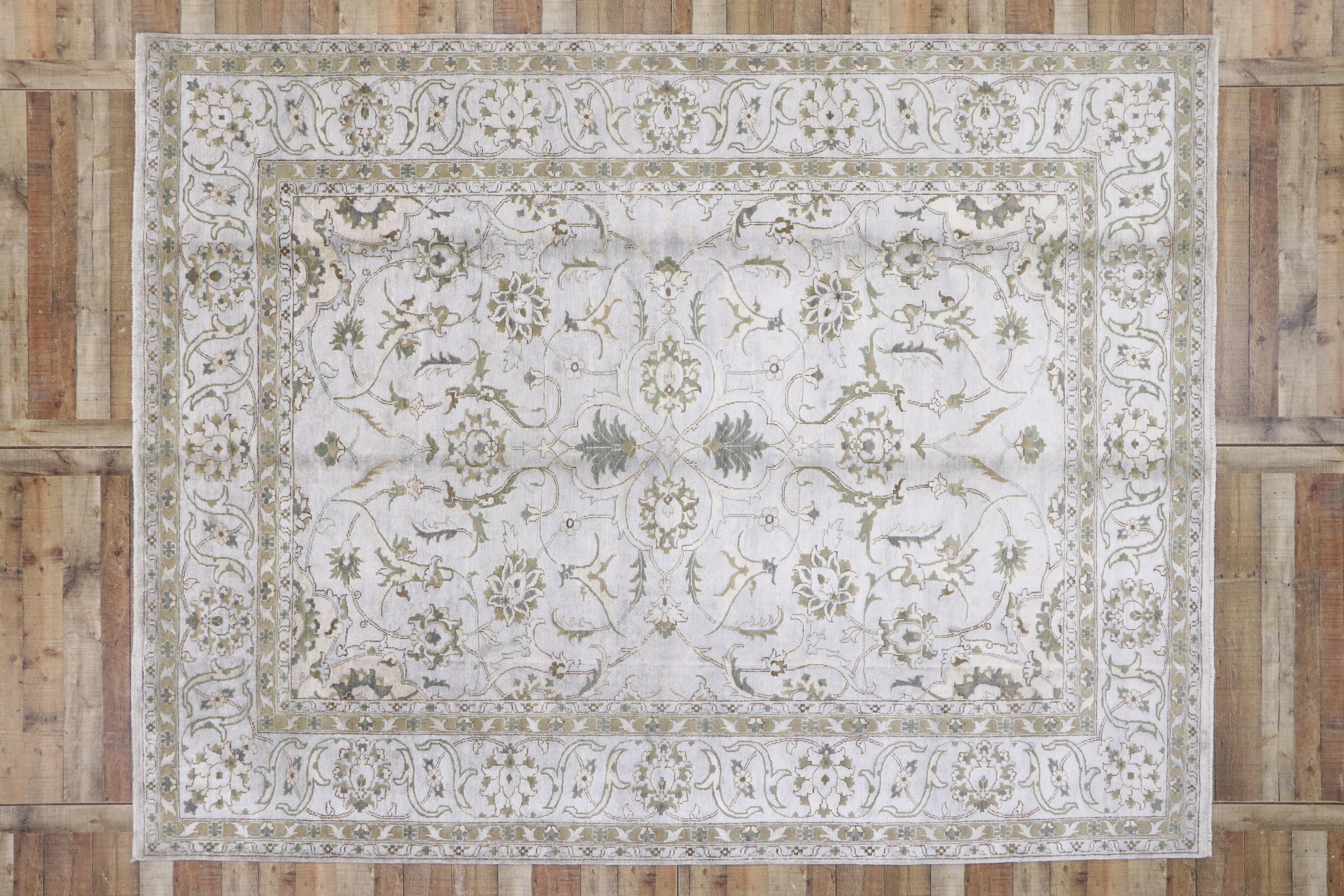Modern Silk Indian Rug, Neoclassic Style Meets Luxe Contemporary Chippendale For Sale 2