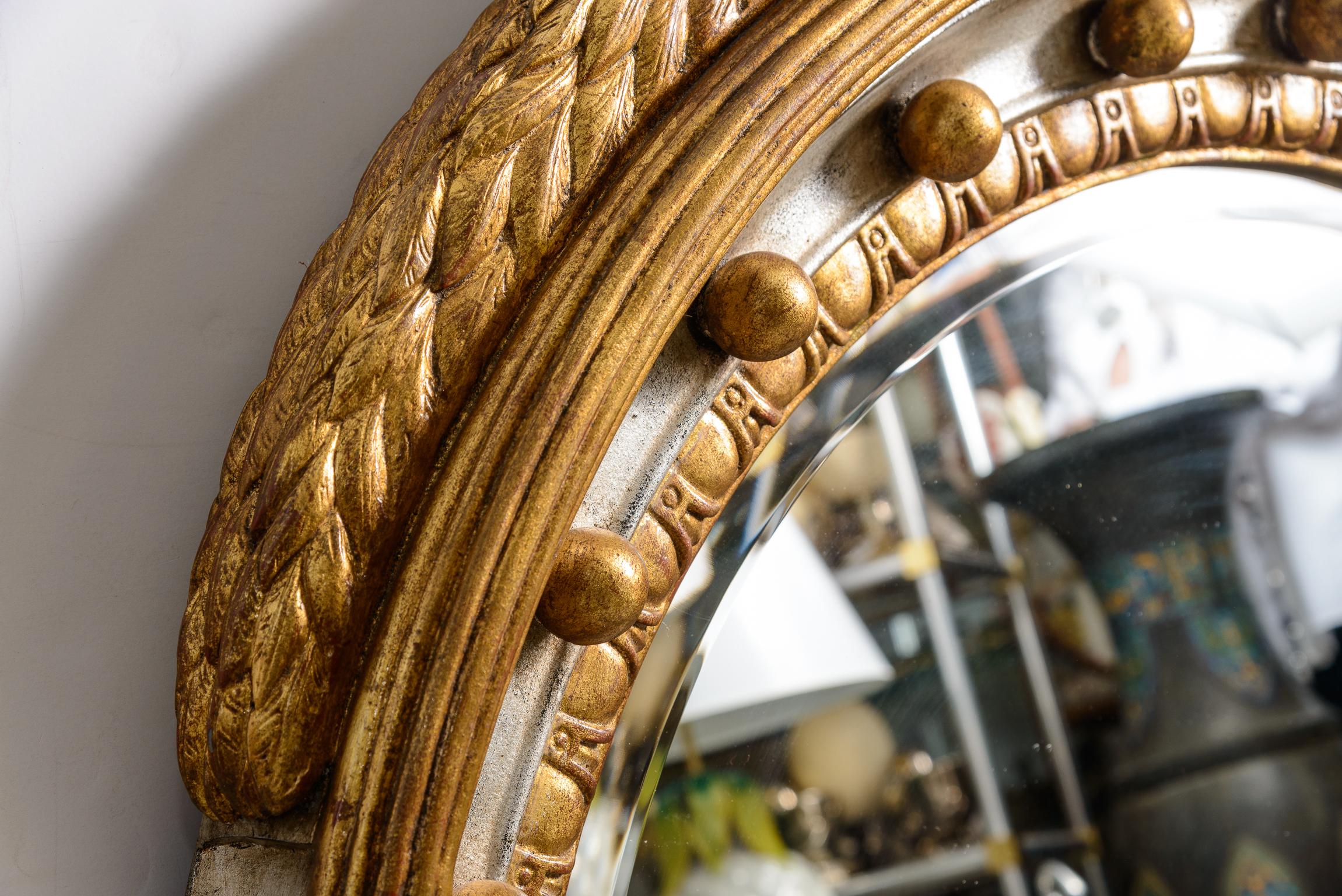 Neoclassical Style Silver Gilt & Gold Gilt Wood Dolphin Round Wall Mirror 5