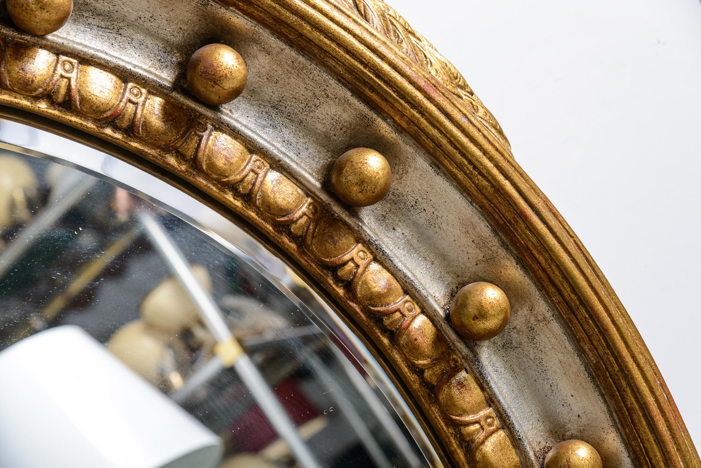 Neoclassical Style Silver Gilt & Gold Gilt Wood Dolphin Round Wall Mirror 7