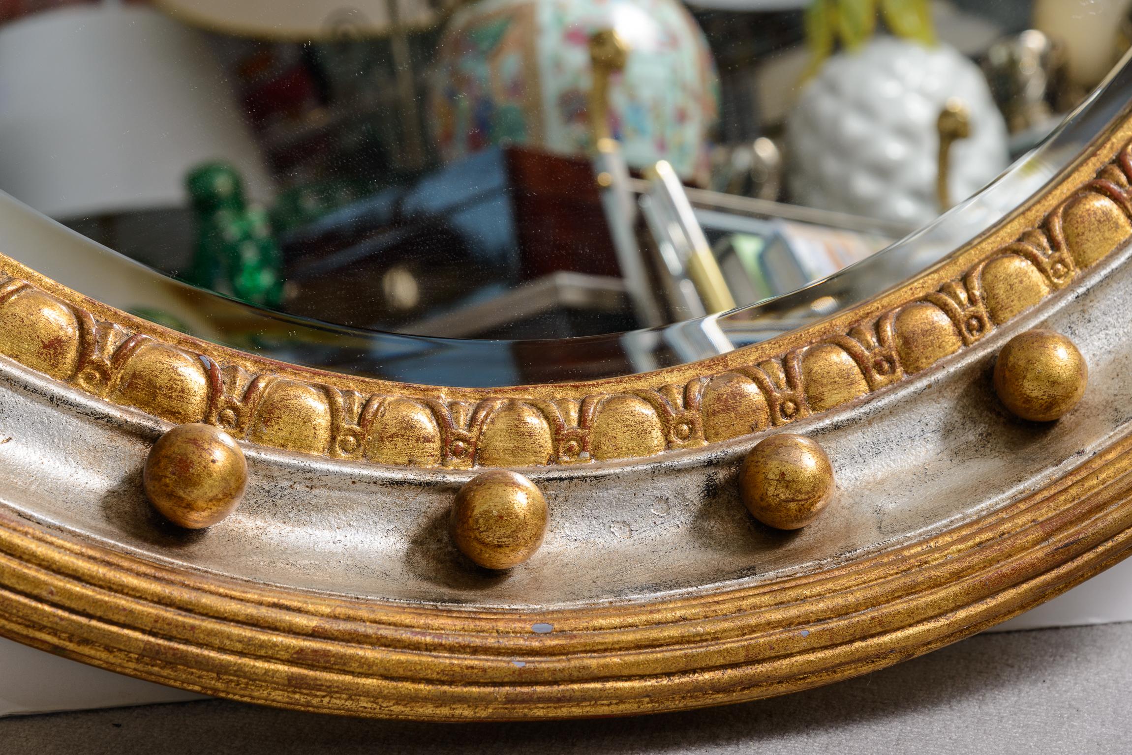 Neoclassical Style Silver Gilt & Gold Gilt Wood Dolphin Round Wall Mirror 4